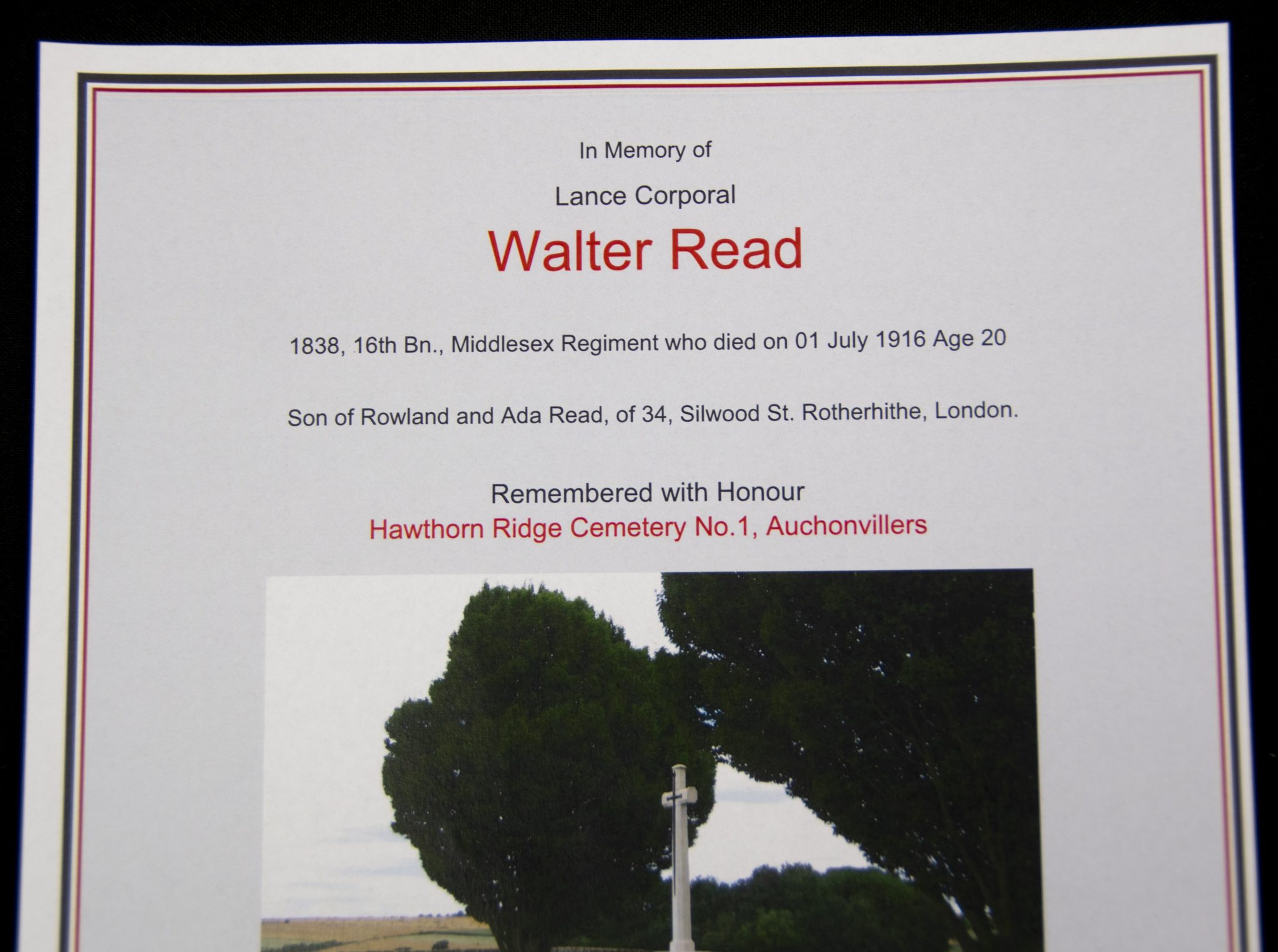 (British Army) First Day of the Somme 1 July 1916 - 1914-15 Star of Lance Corporal Walter Read, 1838, 16th Bn., Middlesex Regiment - Image 8