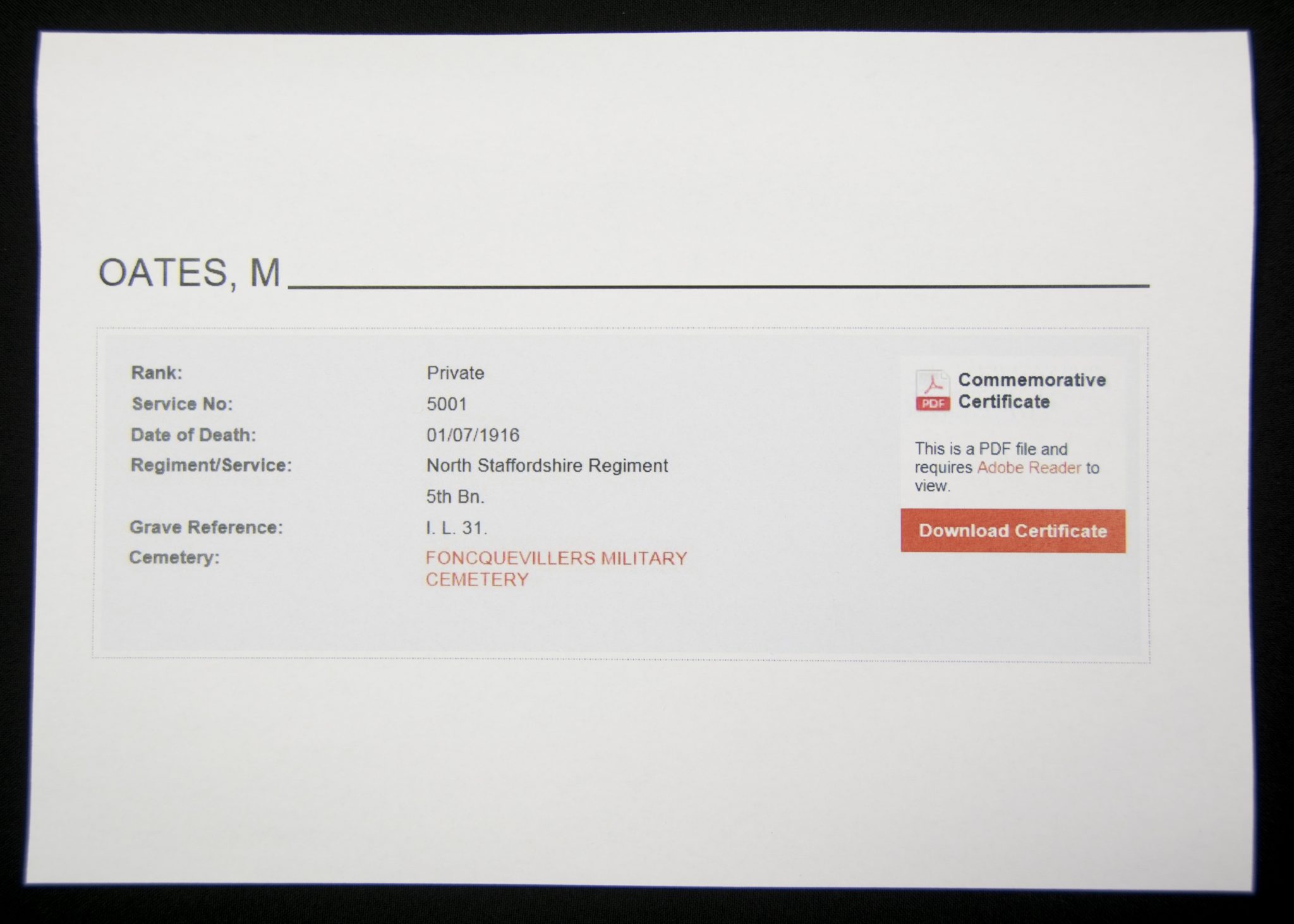 (British Army) First Day of the Somme 1 July 1916 - 1914-15 Star of Private Martin Oates, 5001, 5th Bn., North Staffordshire Regiment - Image 10