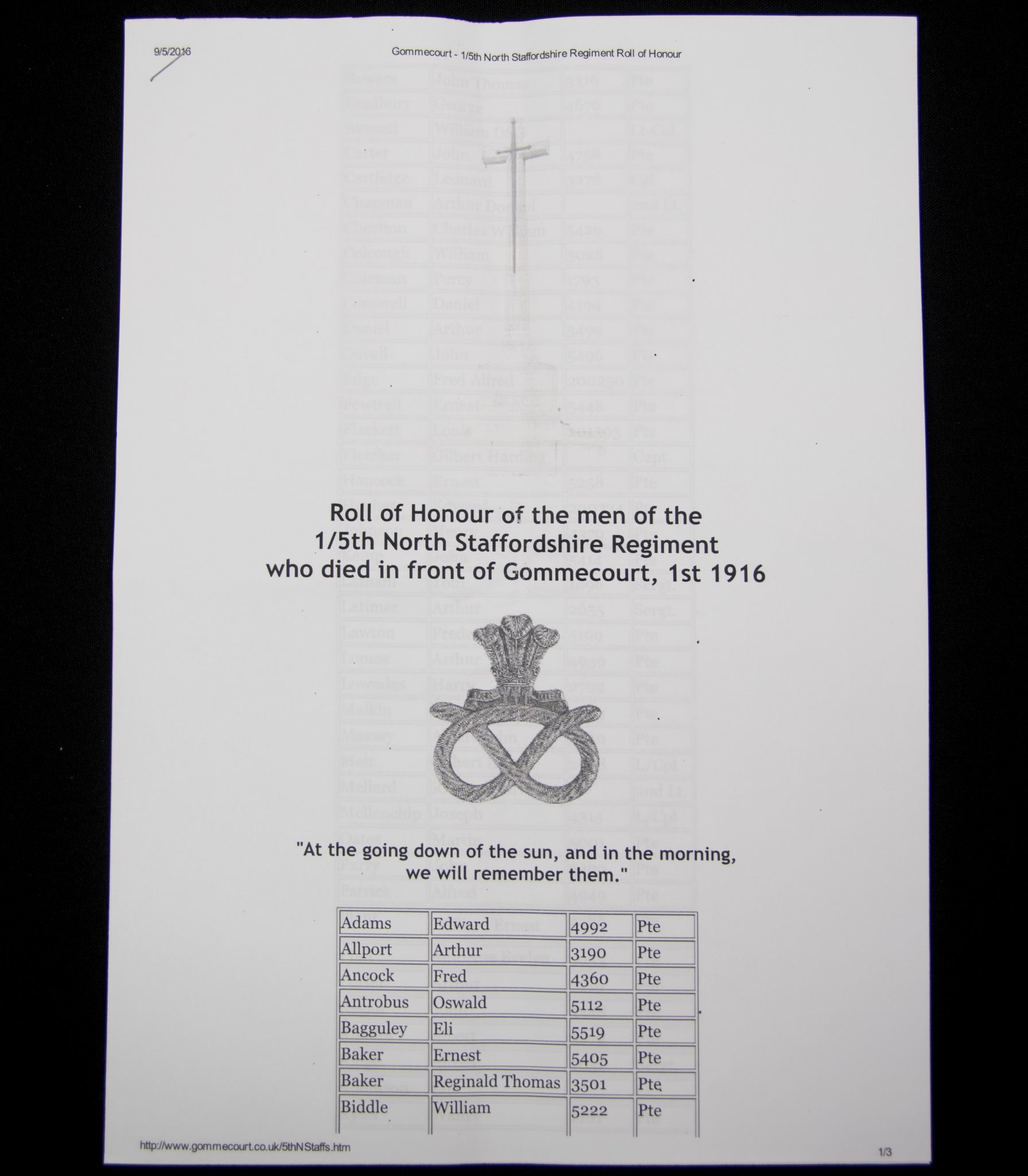 (British Army) First Day of the Somme 1 July 1916 - 1914-15 Star of Private Martin Oates, 5001, 5th Bn., North Staffordshire Regiment - Image 11