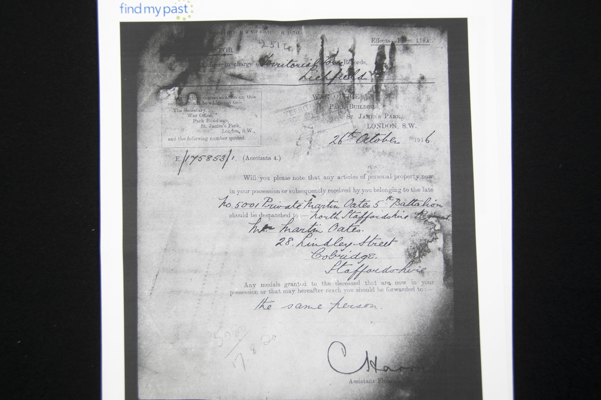 (British Army) First Day of the Somme 1 July 1916 - 1914-15 Star of Private Martin Oates, 5001, 5th Bn., North Staffordshire Regiment - Image 17