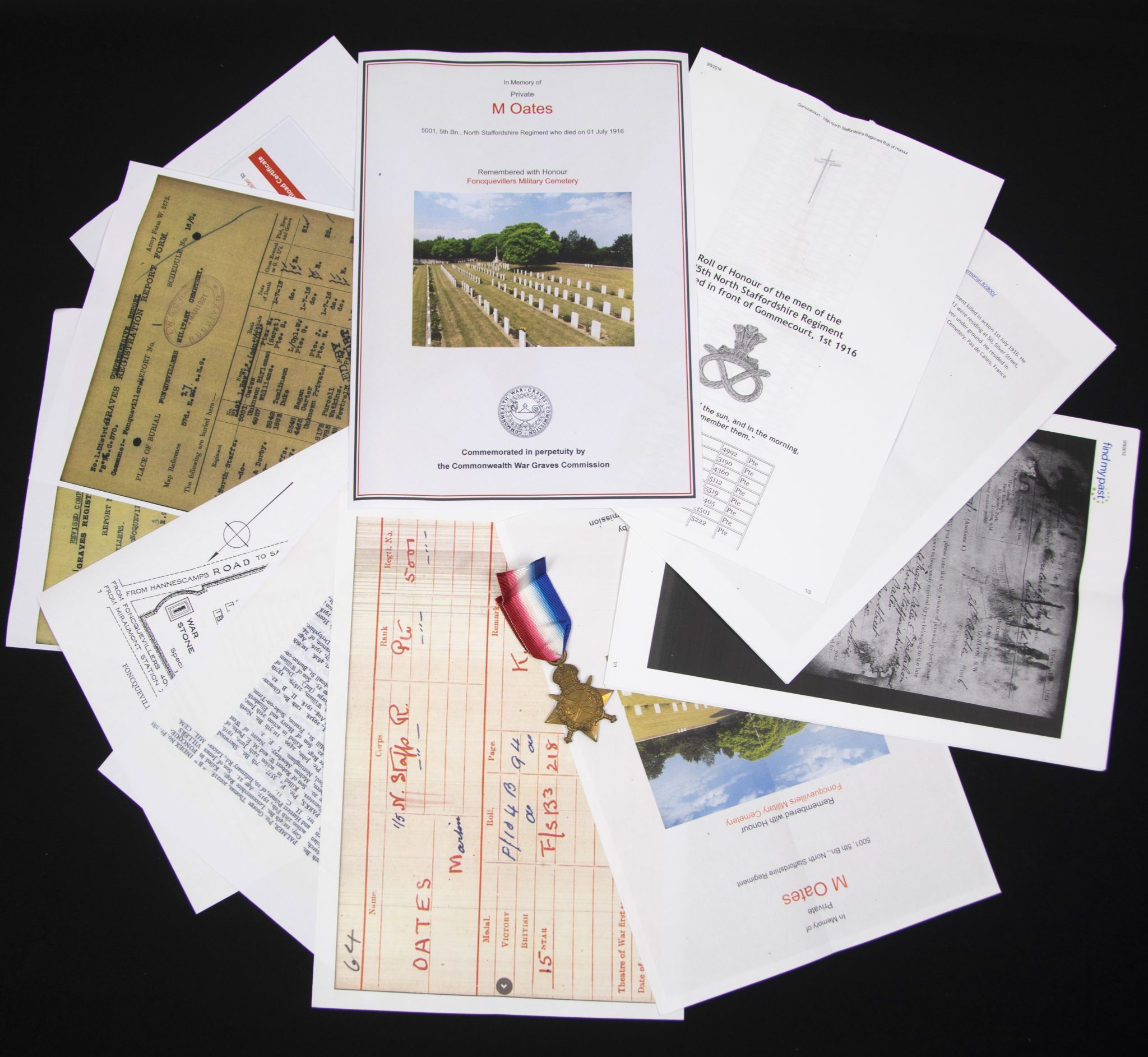 (British Army) First Day of the Somme 1 July 1916 - 1914-15 Star of Private M. Oates, 5001, 5th Bn., North Staffordshire Regiment