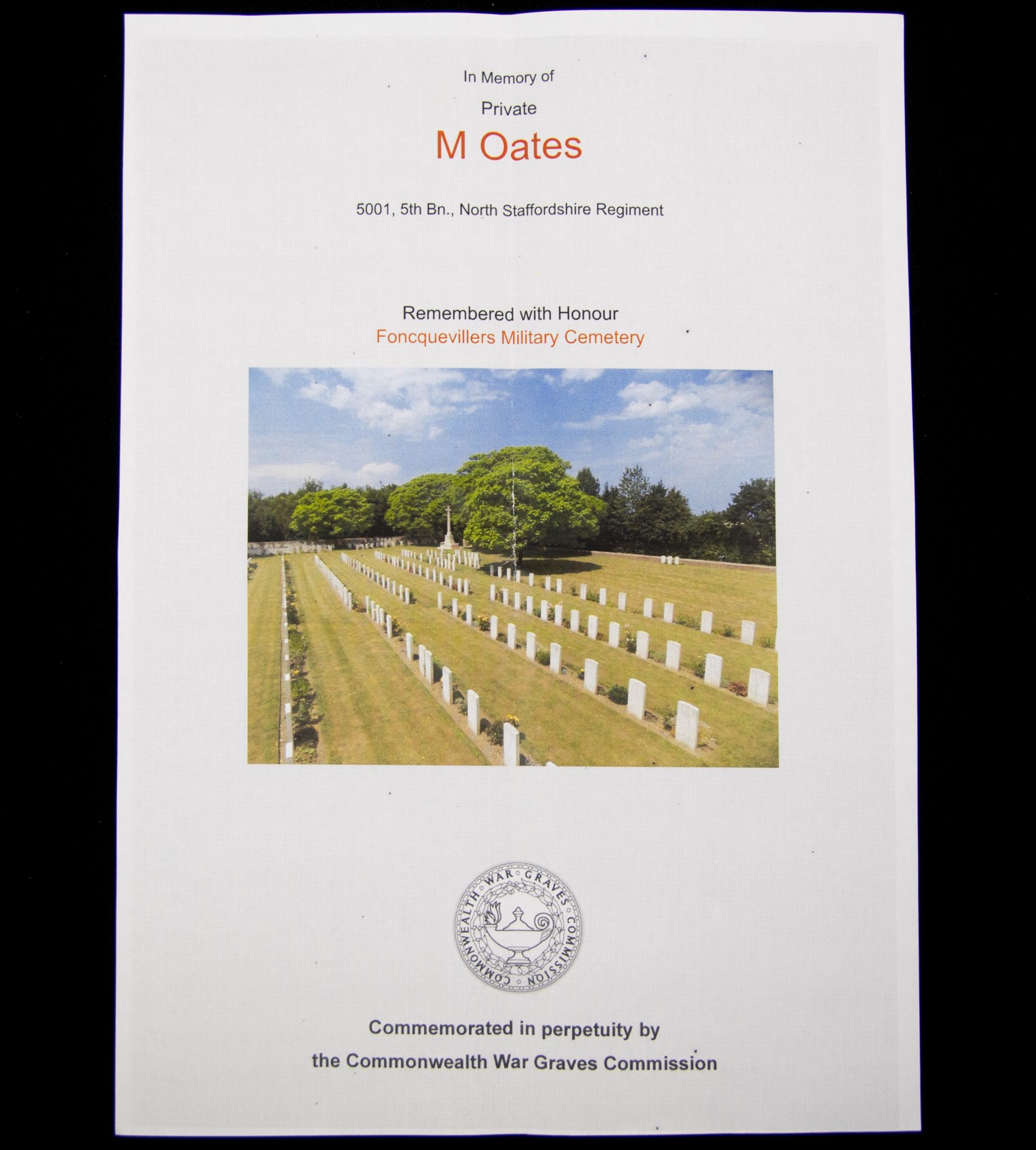 (British Army) First Day of the Somme 1 July 1916 - 1914-15 Star of Private Martin Oates, 5001, 5th Bn., North Staffordshire Regiment - Image 24