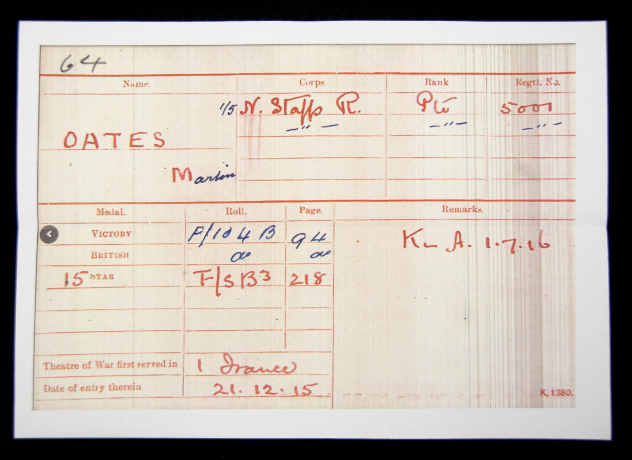 (British Army) First Day of the Somme 1 July 1916 - 1914-15 Star of Private Martin Oates, 5001, 5th Bn., North Staffordshire Regiment - Image 27