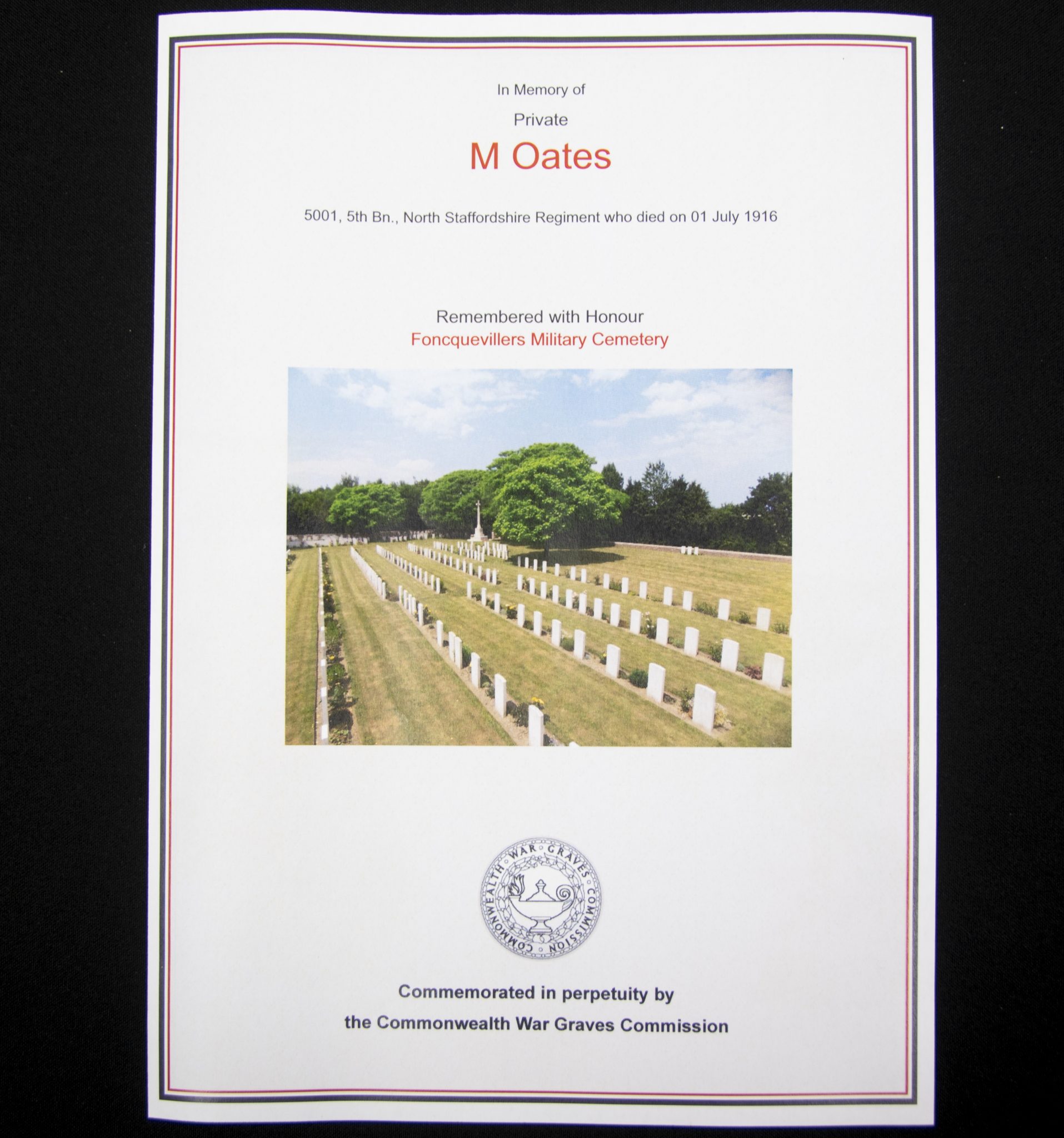 (British Army) First Day of the Somme 1 July 1916 - 1914-15 Star of Private Martin Oates, 5001, 5th Bn., North Staffordshire Regiment - Image 7