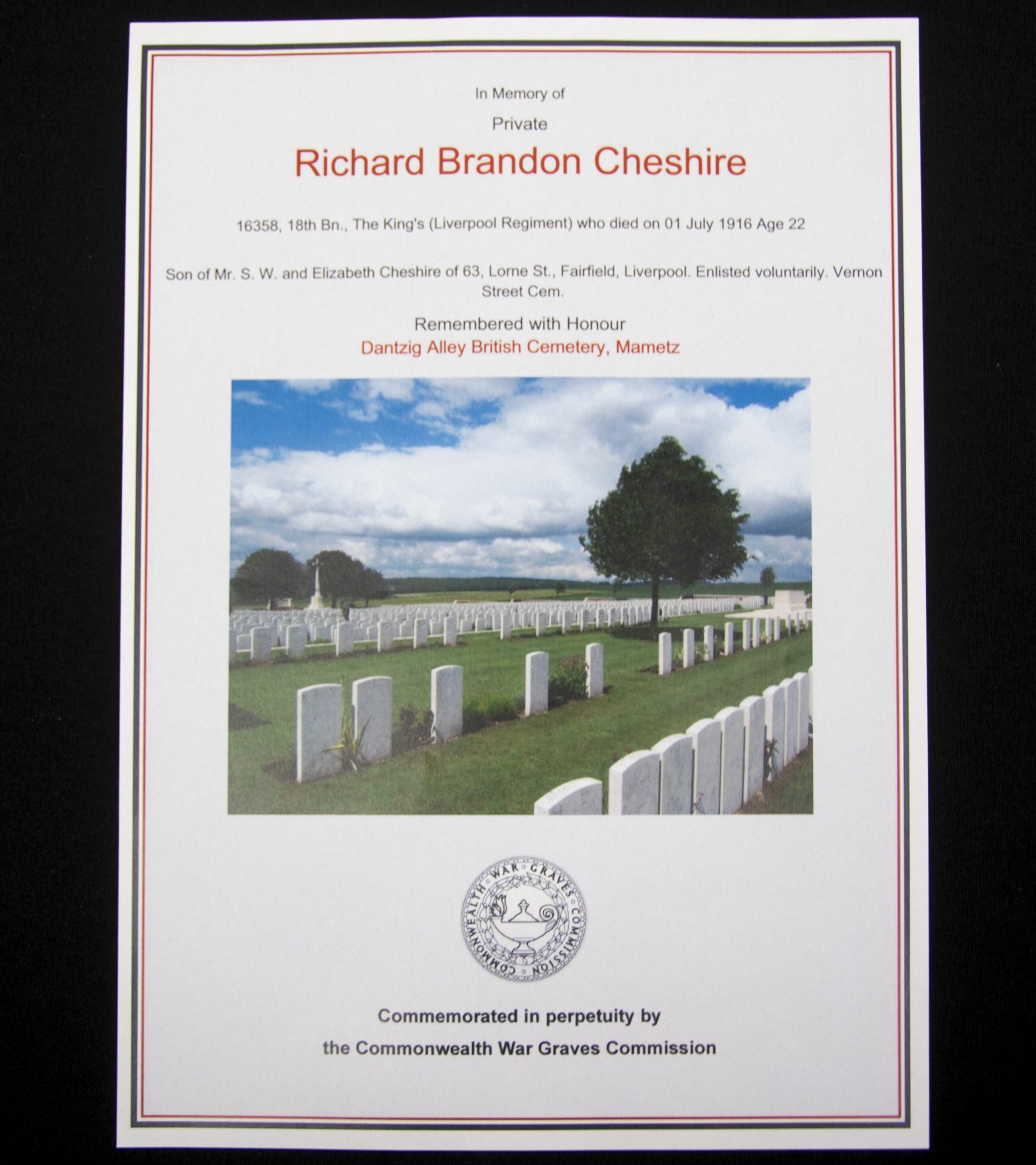 (British Army) First Day of the Somme 1 July 1916 - 1914-15 Star of Private Richard Brandon Chesire, 16358, 18th Bn., The King's Liverpool Regiment - Image 12