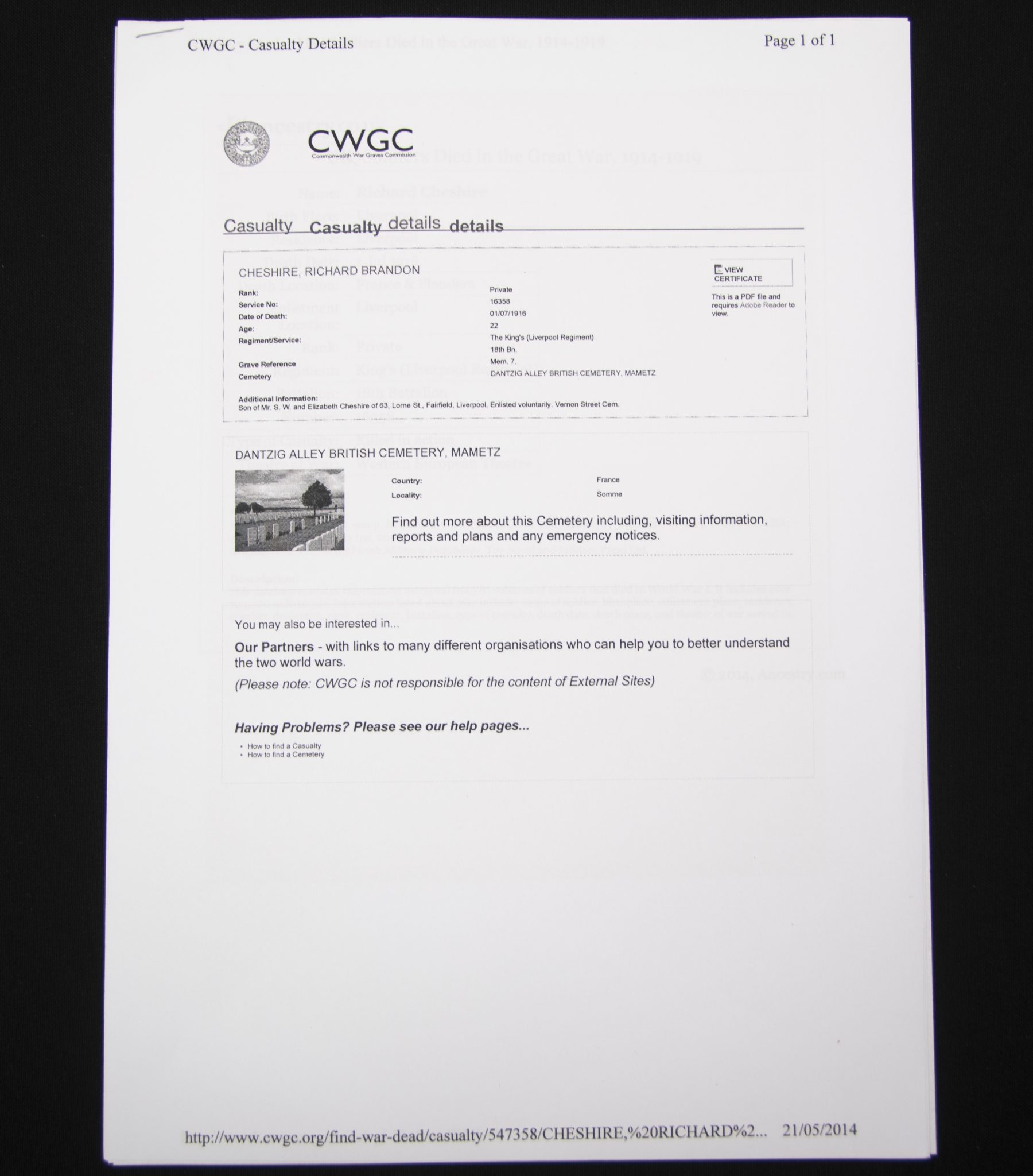 (British Army) First Day of the Somme 1 July 1916 - 1914-15 Star of Private Richard Brandon Chesire, 16358, 18th Bn., The King's Liverpool Regiment - Image 17