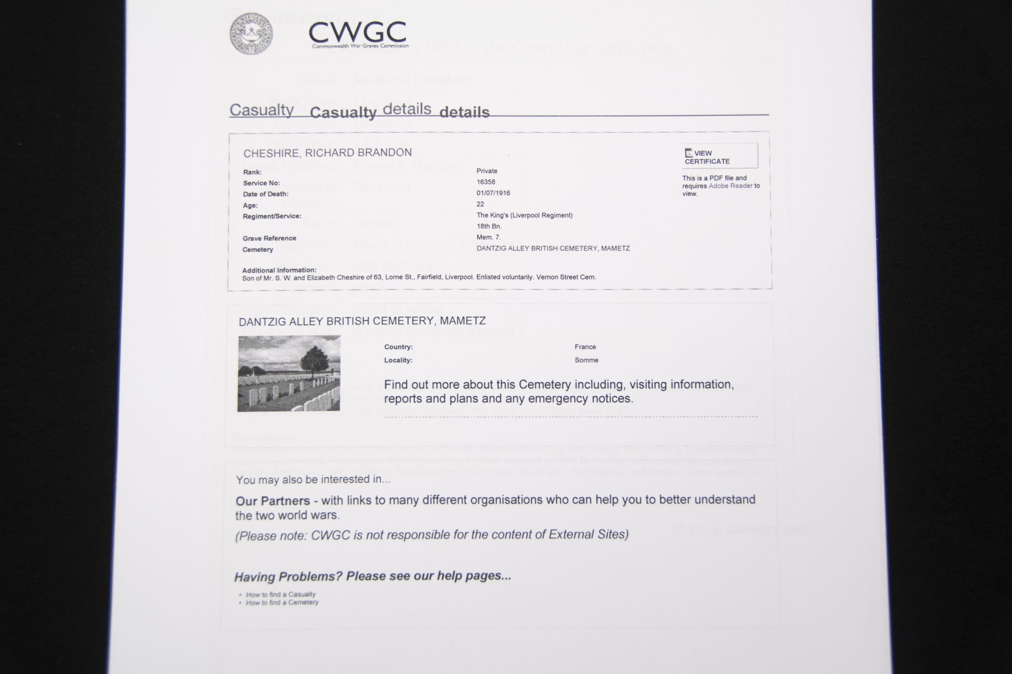 (British Army) First Day of the Somme 1 July 1916 - 1914-15 Star of Private Richard Brandon Chesire, 16358, 18th Bn., The King's Liverpool Regiment - Image 18