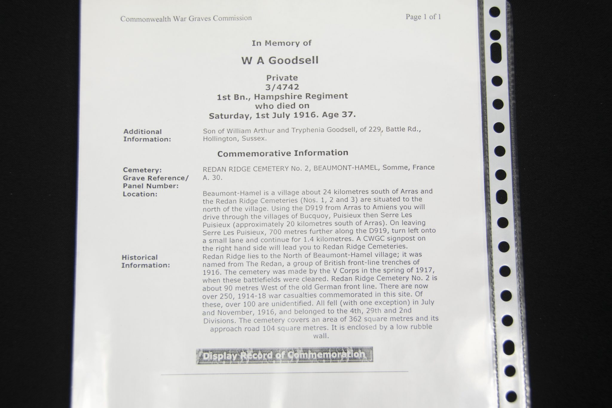 (British Army) First Day of the Somme 1 July 1916 - 1914-15 Star of Private William Arthur Goodsell, 3/4742, 1st Bn., Hampshire Regiment - Image 24