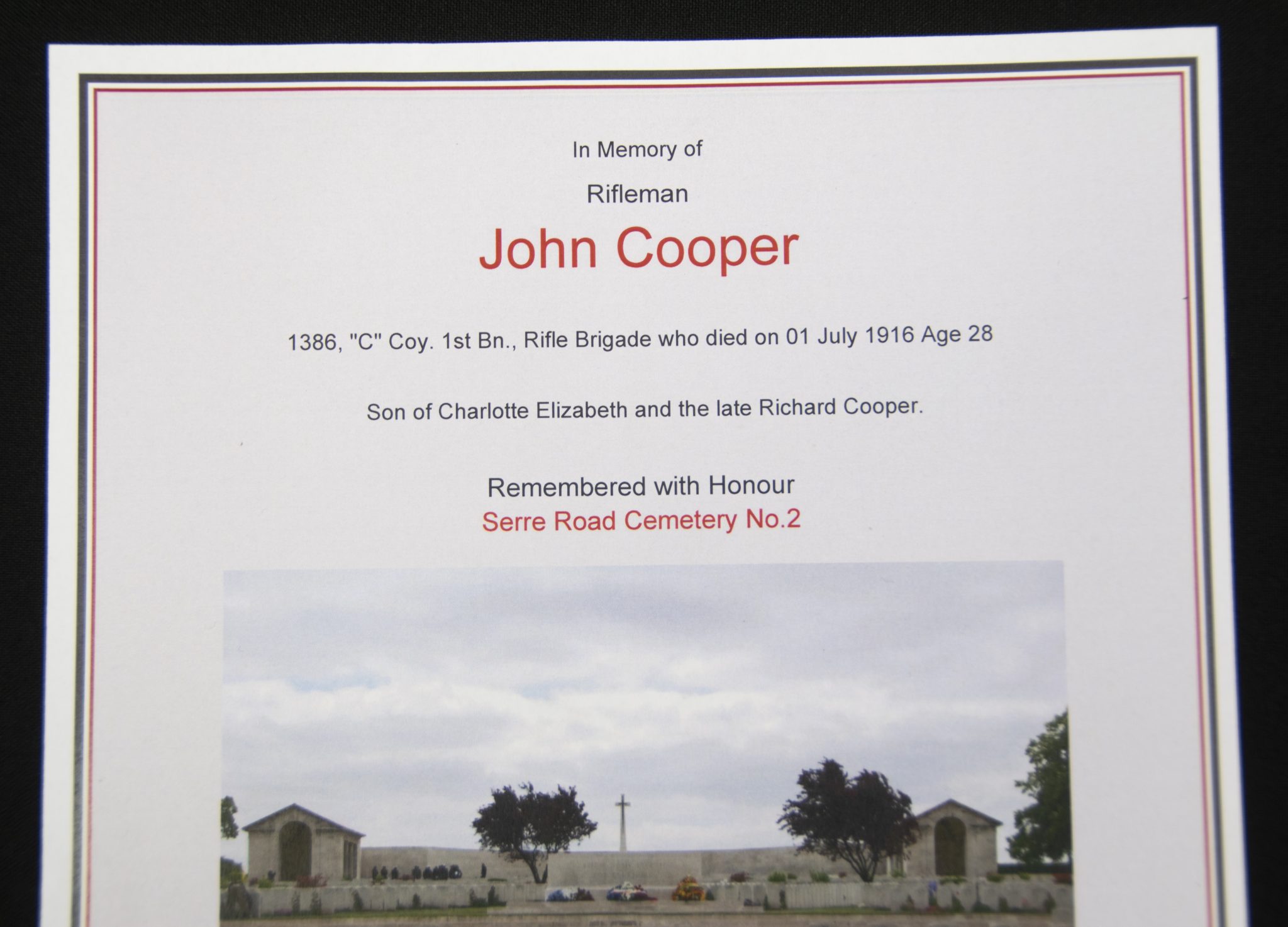 (British Army) First Day of the Somme 1 July 1916 - 1914 Star of Rifleman John Cooper, 1386, "C" Coy. 1st Bn., Rifle Brigade - Image 9