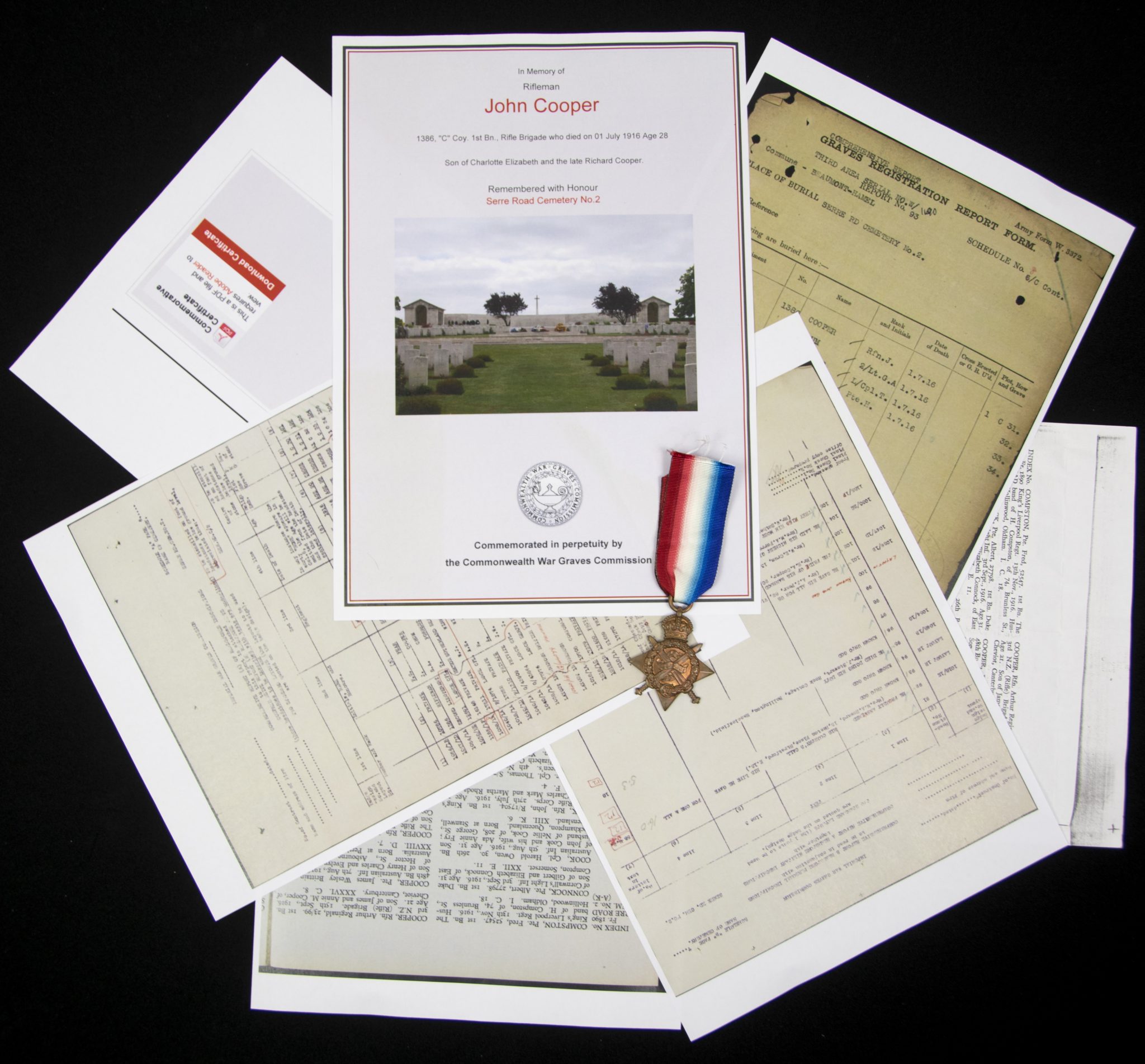 (British Army) First Day of the Somme 1 July 1916 - 1914-15 Star of Rifleman John Cooper, 1386, C Coy. 1st Bn., Rifle Brigade