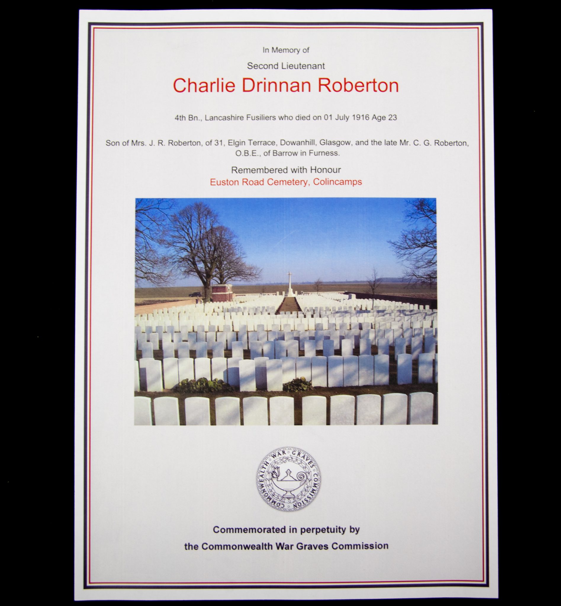 (British Army) First Day of the Somme 1 July 1916 – 1914-15 Star of Second Lieutenant Charlie Drinnan Robertson 4th Bn., Lancashire Fusiliers (10)