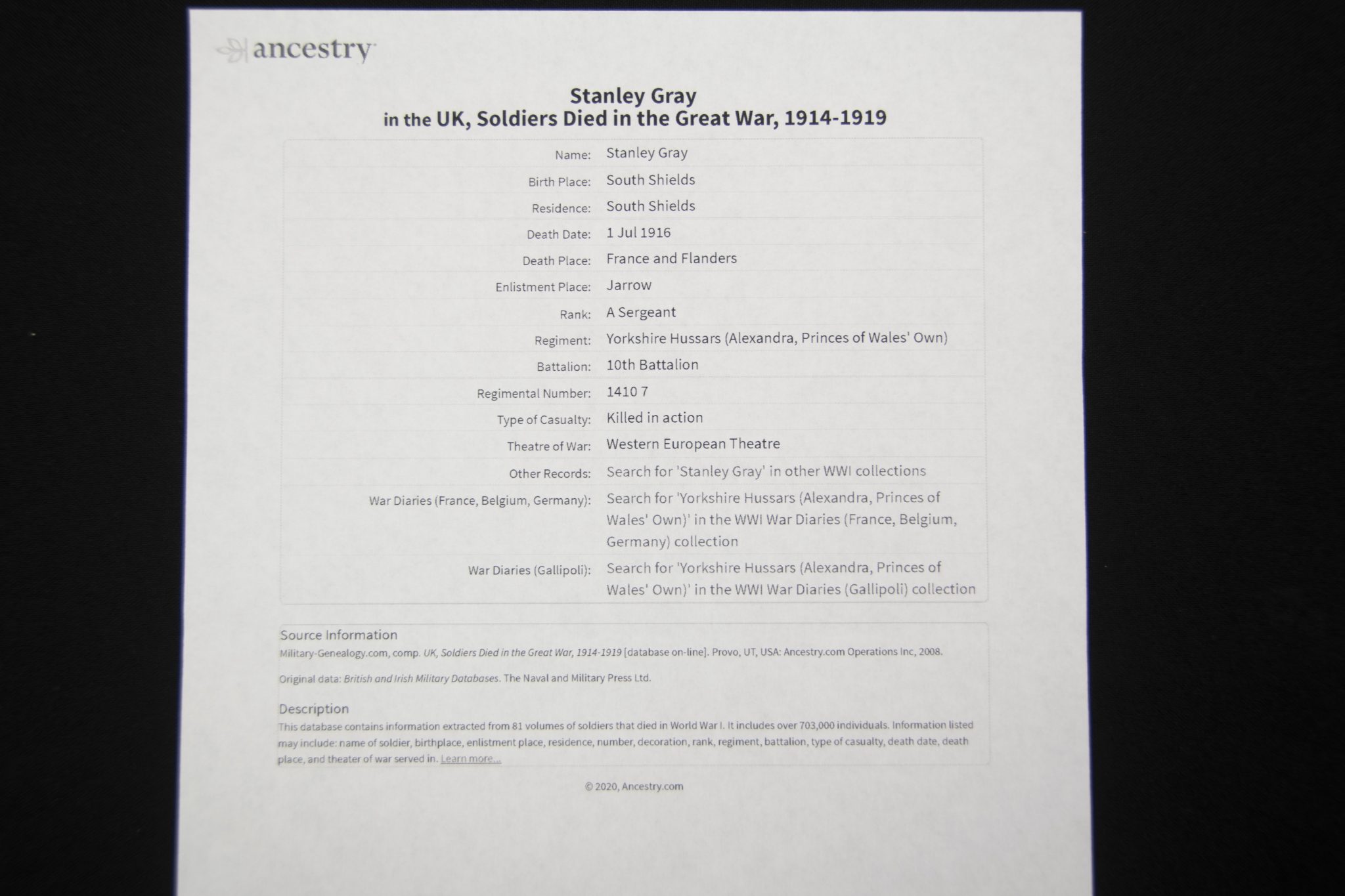 (British Army) First Day of the Somme 1 July 1916 - 1914-15 Star of Serjant Stanley Gray, 14107, 10th Bn., Yorkshire Regiment - Image 28