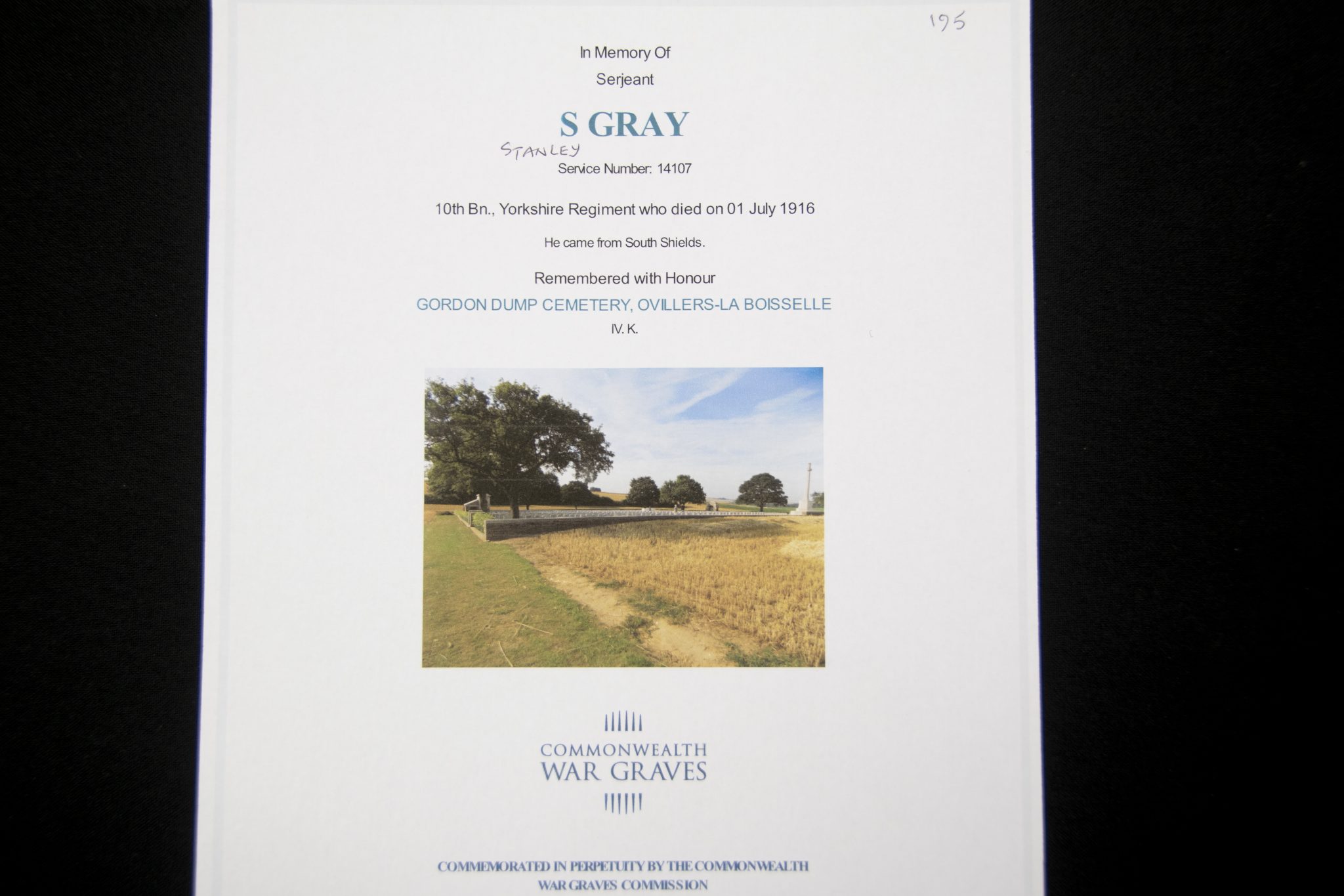 (British Army) First Day of the Somme 1 July 1916 - 1914-15 Star of Serjant Stanley Gray, 14107, 10th Bn., Yorkshire Regiment - Image 8