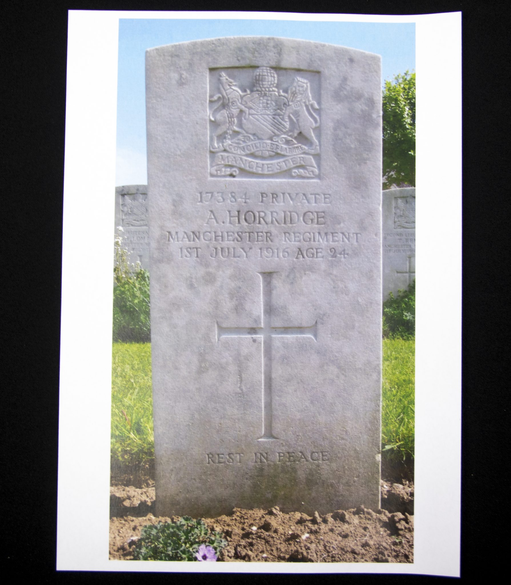 (British Army) First Day of the Somme 1 July 1916 - Brittish War Medal of Private A Horridge, 17384, B Coy. 20th Bn., Manchester Regiment