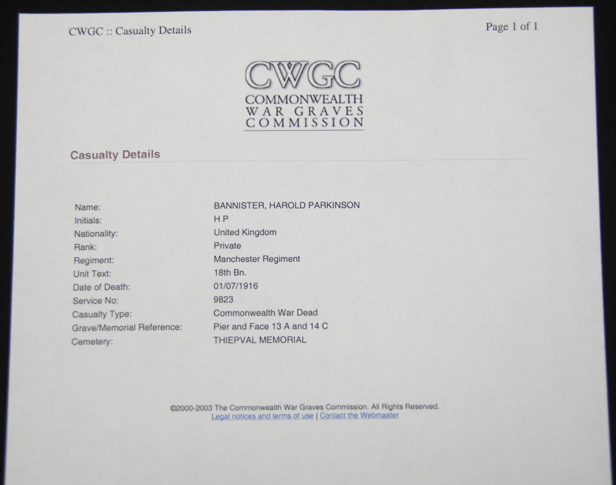 (British Army) First Day of the Somme 1 July 1916 - Brittish War Medal of Private Harold Parkinson Bannister, 9823, 18th Bn., Manchester Regiment - Image 22