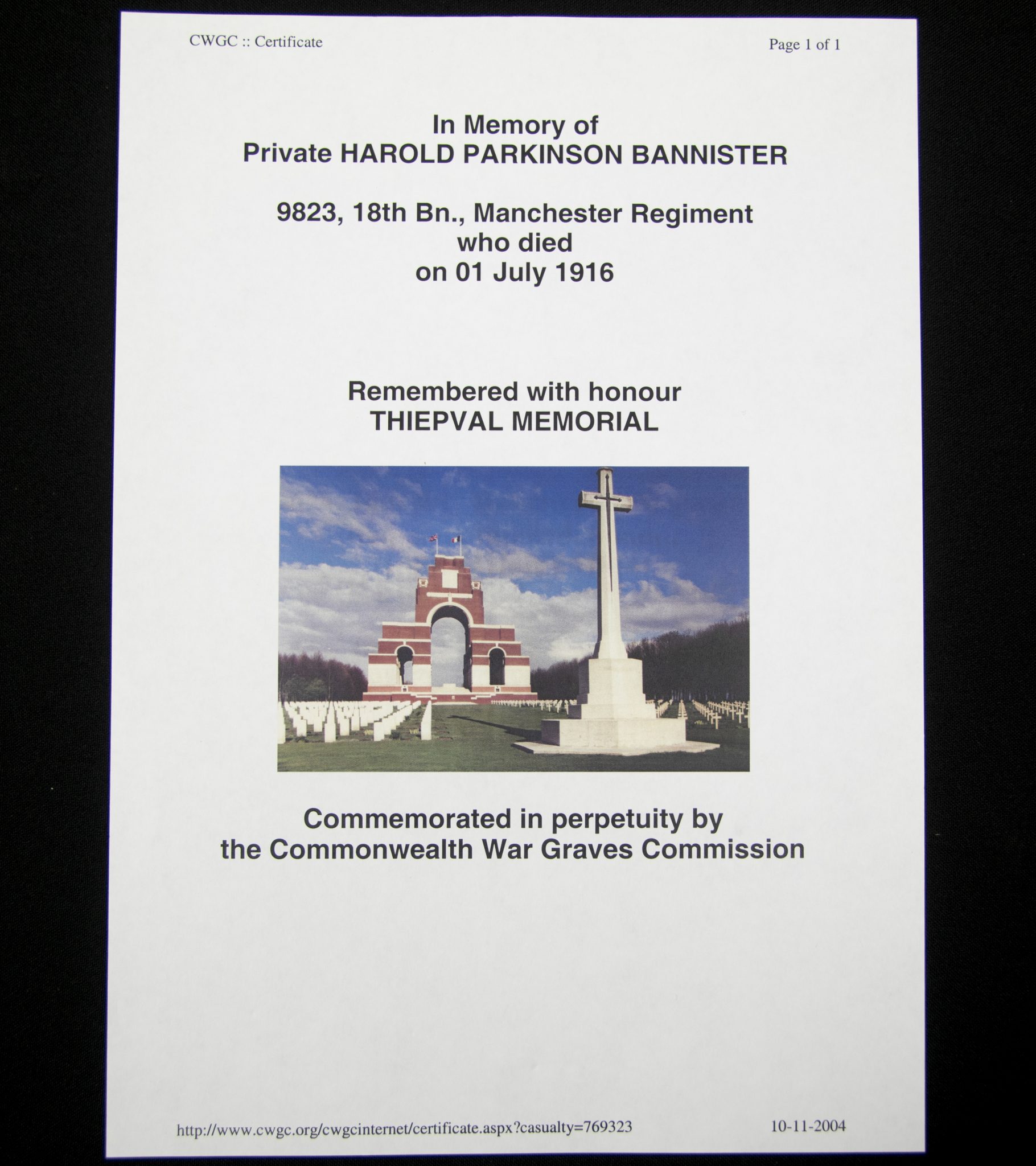 (British Army) First Day of the Somme 1 July 1916 - Brittish War Medal of Private Harold Parkinson Bannister, 9823, 18th Bn., Manchester Regiment - Image 10