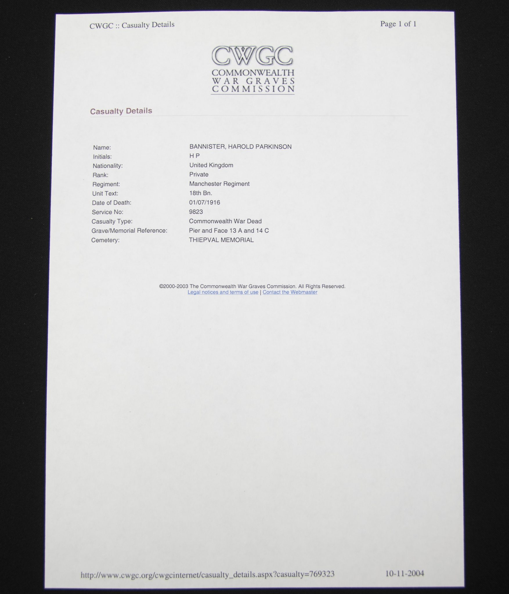 (British Army) First Day of the Somme 1 July 1916 - Brittish War Medal of Private Harold Parkinson Bannister, 9823, 18th Bn., Manchester Regiment - Image 21