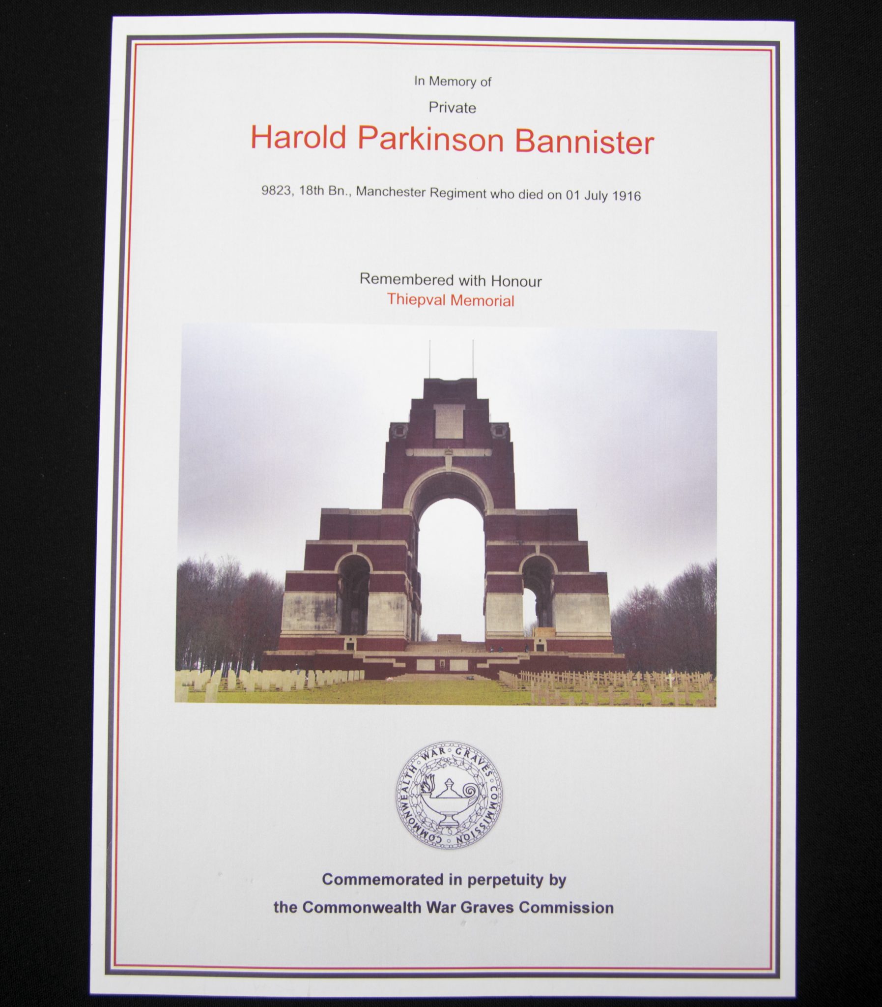 (British Army) First Day of the Somme 1 July 1916 - Brittish War Medal of Private Harold Parkinson Bannister, 9823, 18th Bn., Manchester Regiment - Image 7