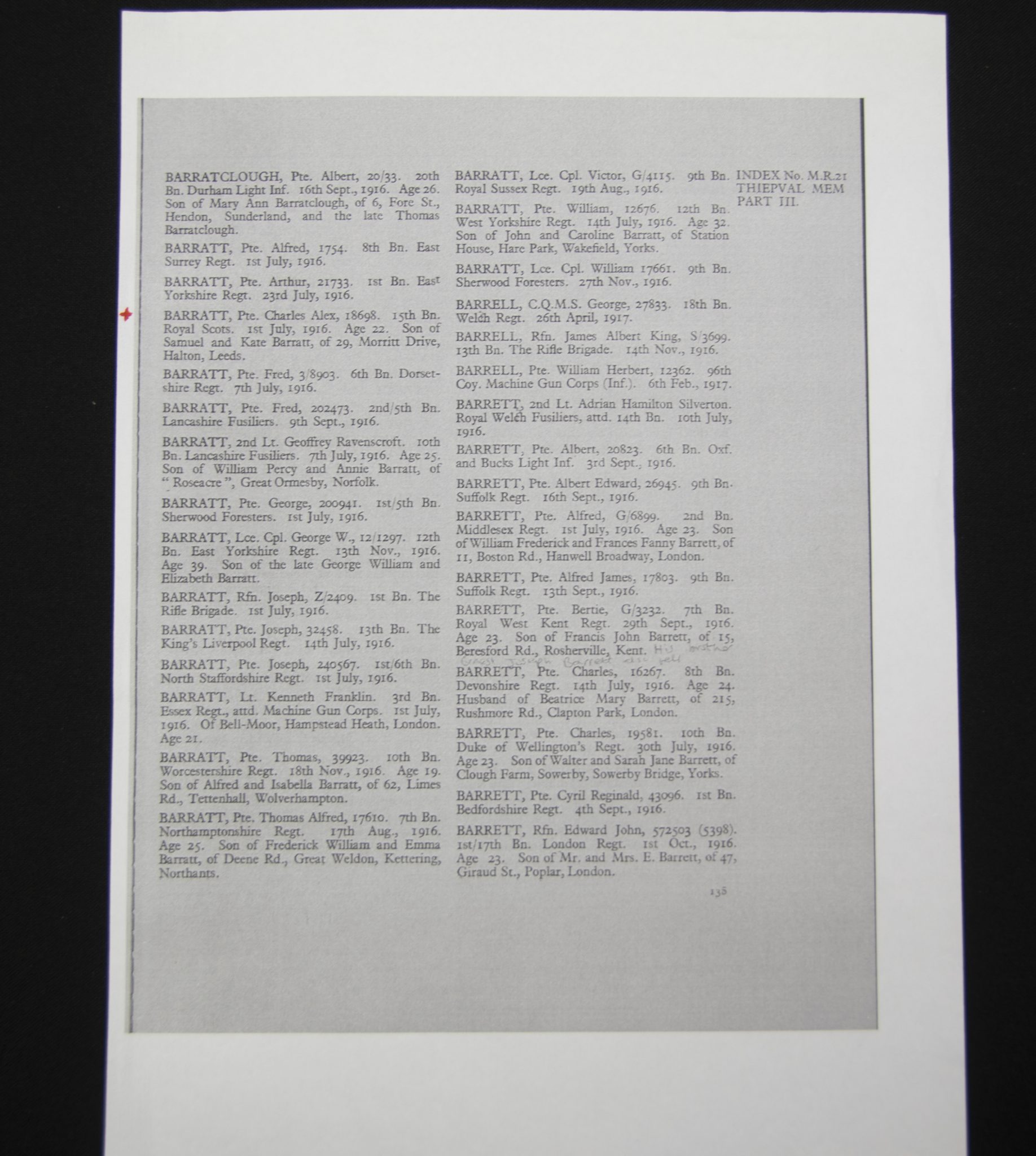 (British Army) First Day of the Somme 1 July 1916 - Memorial plaque of Privat Charles Alex Barratt, 18698, 15th Bn., Royal Scots - Image 10