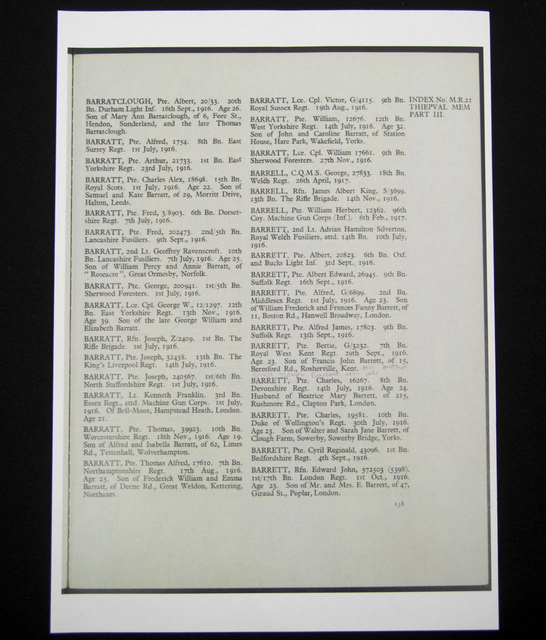 (British Army) First Day of the Somme 1 July 1916 - Memorial plaque of Privat Charles Alex Barratt, 18698, 15th Bn., Royal Scots - Image 17