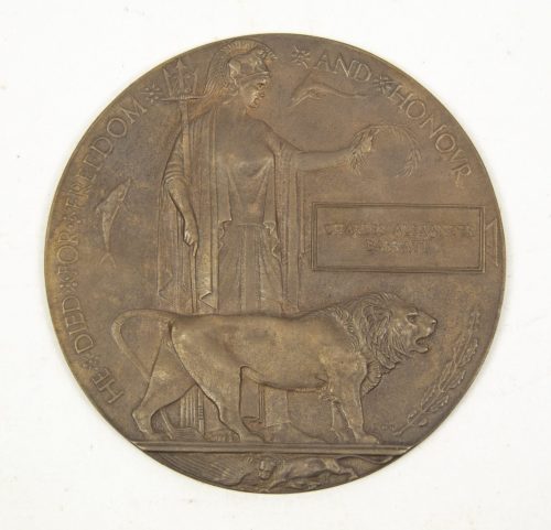 (British Army) First Day of the Somme 1 July 1916 - Memorial plaque of Privat Charles Alex Barratt, 18698, 15th Bn., Royal Scots