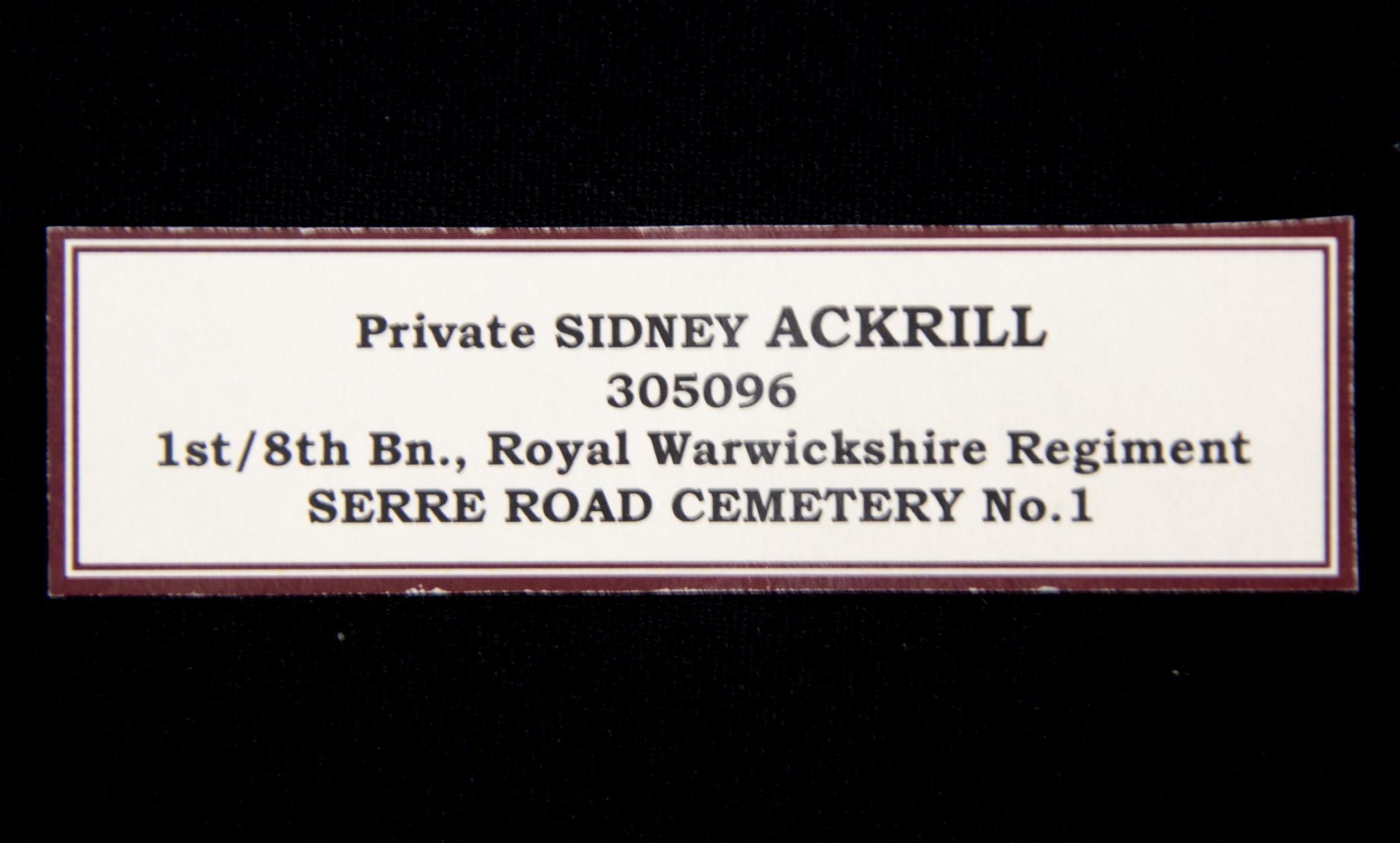 (British Army) First Day of the Somme 1 July 1916 - Memorial plaque of Private Sidney Ackrill, 305096, 8th Bn., Royal Warwickshire Regiment - Image 11