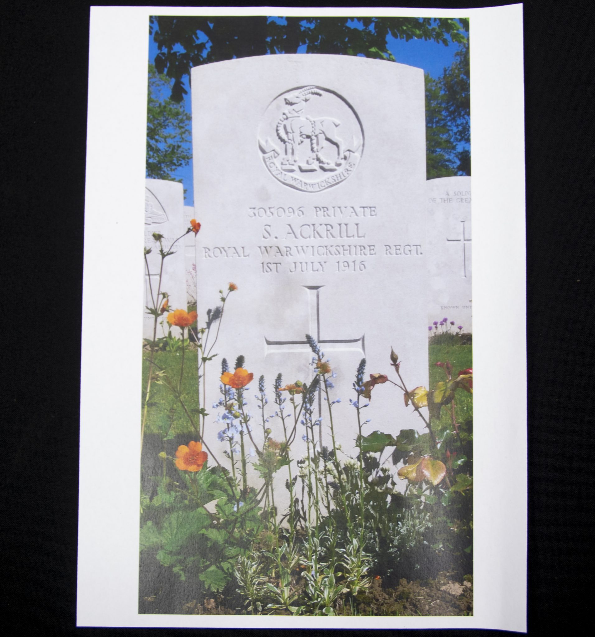 (British Army) First Day of the Somme 1 July 1916 - Memorial plaque of Private Sidney Ackrill, 305096, 8th Bn., Royal Warwickshire Regiment - Image 12