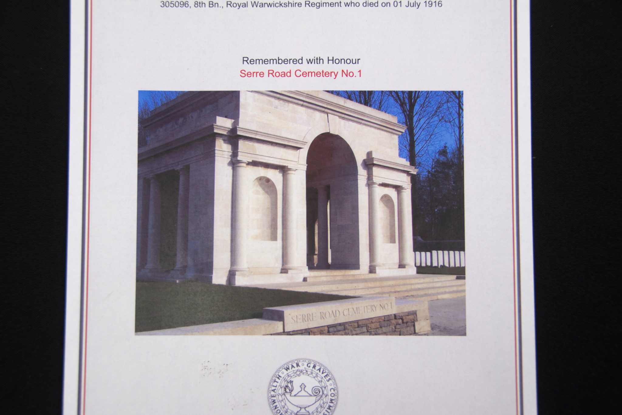 (British Army) First Day of the Somme 1 July 1916 - Memorial plaque of Private Sidney Ackrill, 305096, 8th Bn., Royal Warwickshire Regiment - Image 7