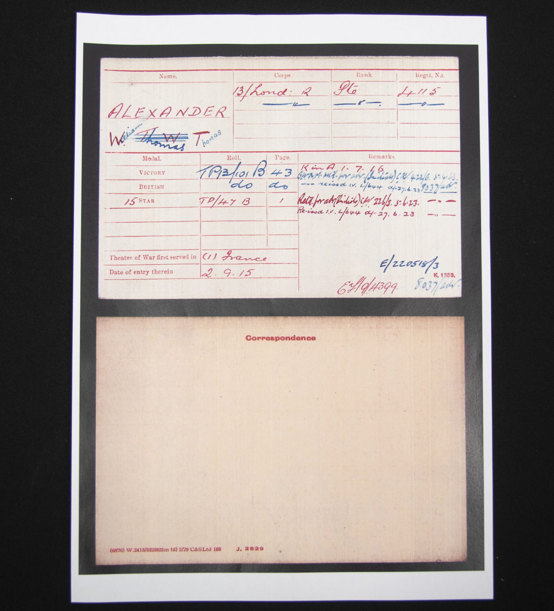 (British Army) First Day of the Somme 1 July 1916 - Memorial plaque of Private Thomas William Alexander, 4115, 1st13th Kensington Bn., London Regiment