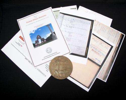 (British Army) First Day of the Somme 1 July 1916 - Memorial plaque of Private Thomas William Alexander, 4115, 1st13th Kensington Bn., London Regiment