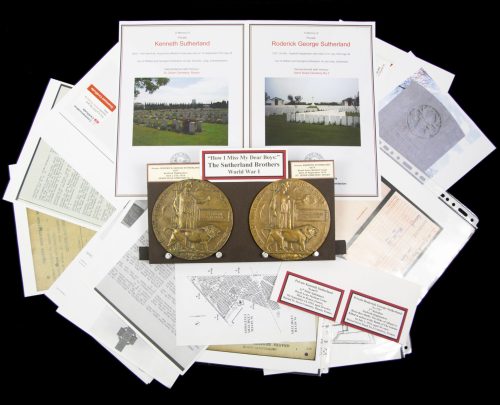 (British Army) First Day of the Somme 1 July 1916 - Memorial plaques of The Sutherland Brothers, 7257 + 6675 - RARE