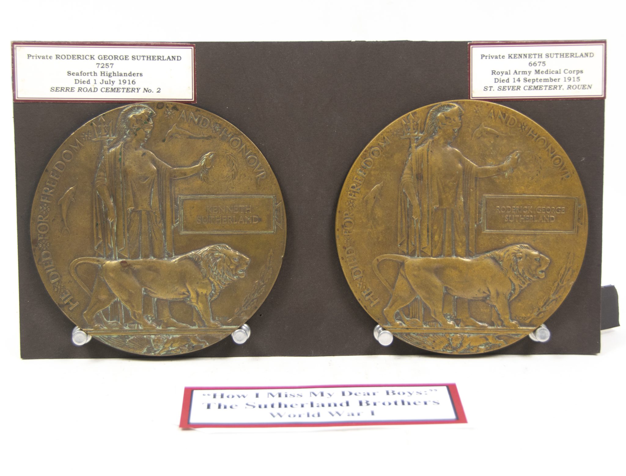 (British Army) First Day of the Somme 1 July 1916 – Memorial plaques of The Sutherland Brothers, 7257 + 6675 – RARE (2) (British Army) First Day of the Somme 1 July 1916 - Memorial plaques of The Sutherland Brothers, 7257 + 6675 - RARE