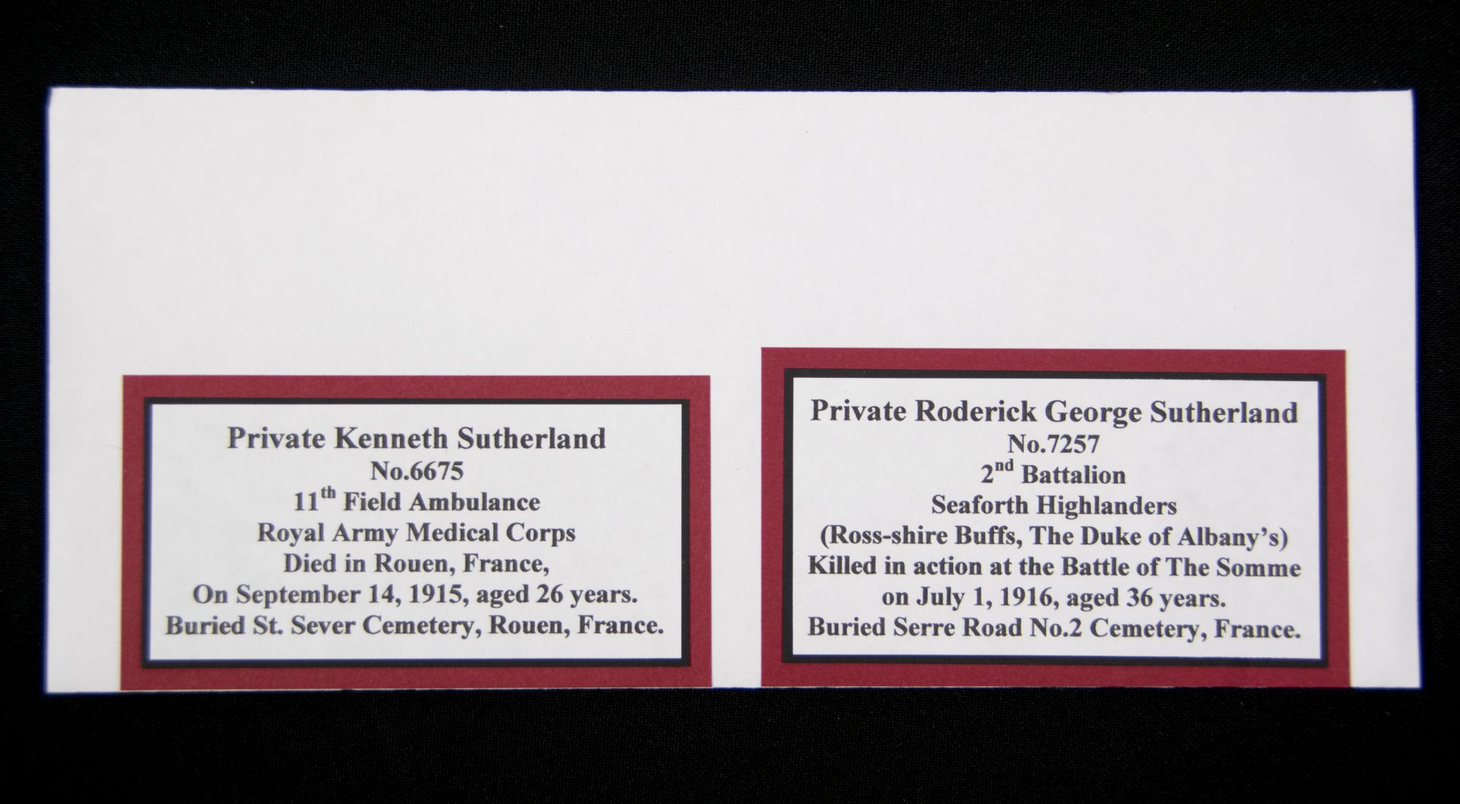 (British Army) First Day of the Somme 1 July 1916 - Memorial plaques of The Sutherland Brothers, 7257 + 6675 - RARE - Image 20