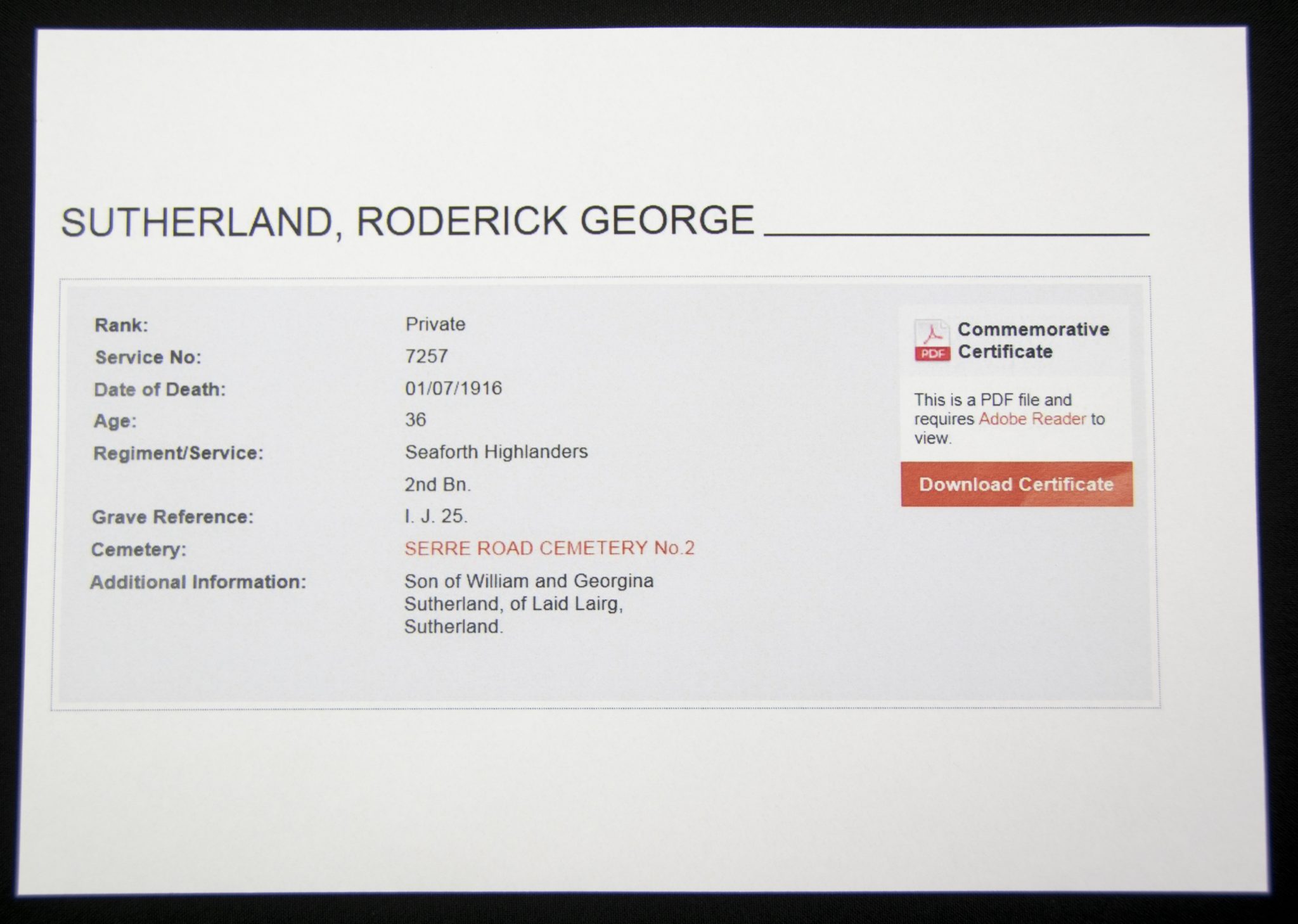 (British Army) First Day of the Somme 1 July 1916 - Memorial plaques of The Sutherland Brothers, 7257 + 6675 - RARE - Image 24