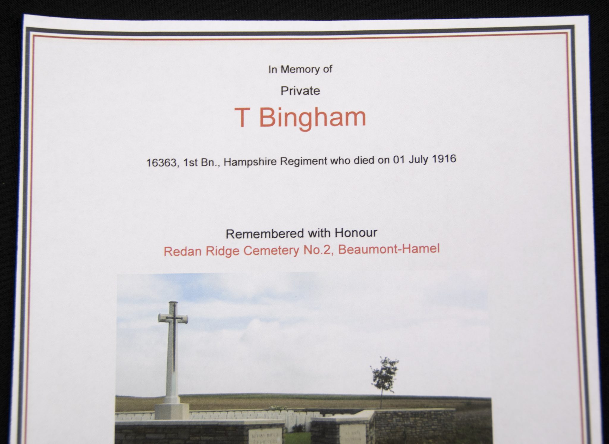 (British Army) First Day of the Somme 1 July 1916 - Victory medal + Brittish War Medal of Private Thomas Bingham, 16363, 1st Bn., Hampshire Regiment - Image 16