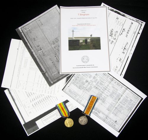 (British Army) First Day of the Somme 1 July 1916 - Victory medal + Brittish War Medal of Private Thomas Bingham, 16363, 1st Bn., Hampshire Regiment