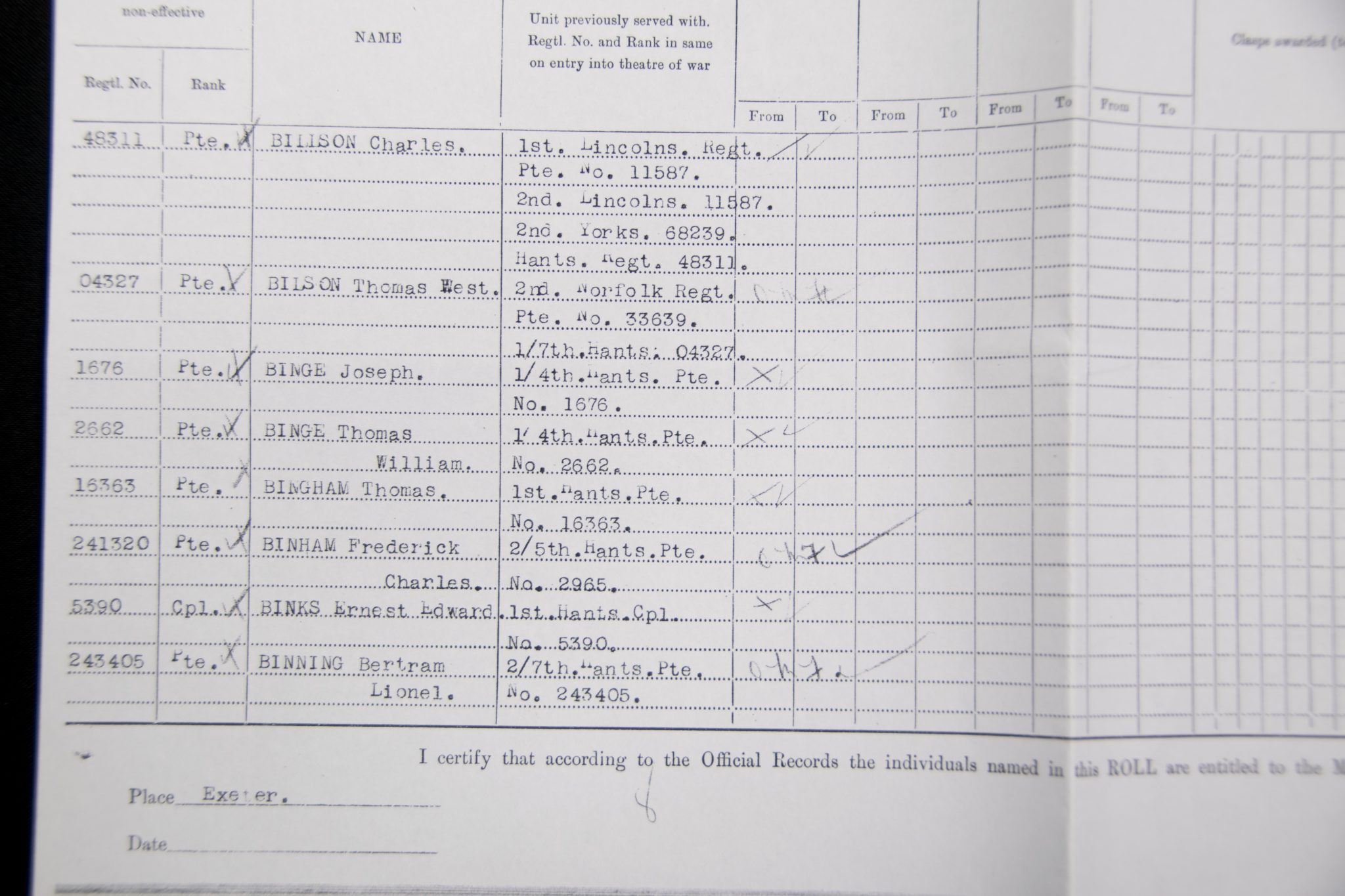 (British Army) First Day of the Somme 1 July 1916 - Victory medal + Brittish War Medal of Private Thomas Bingham, 16363, 1st Bn., Hampshire Regiment - Image 21
