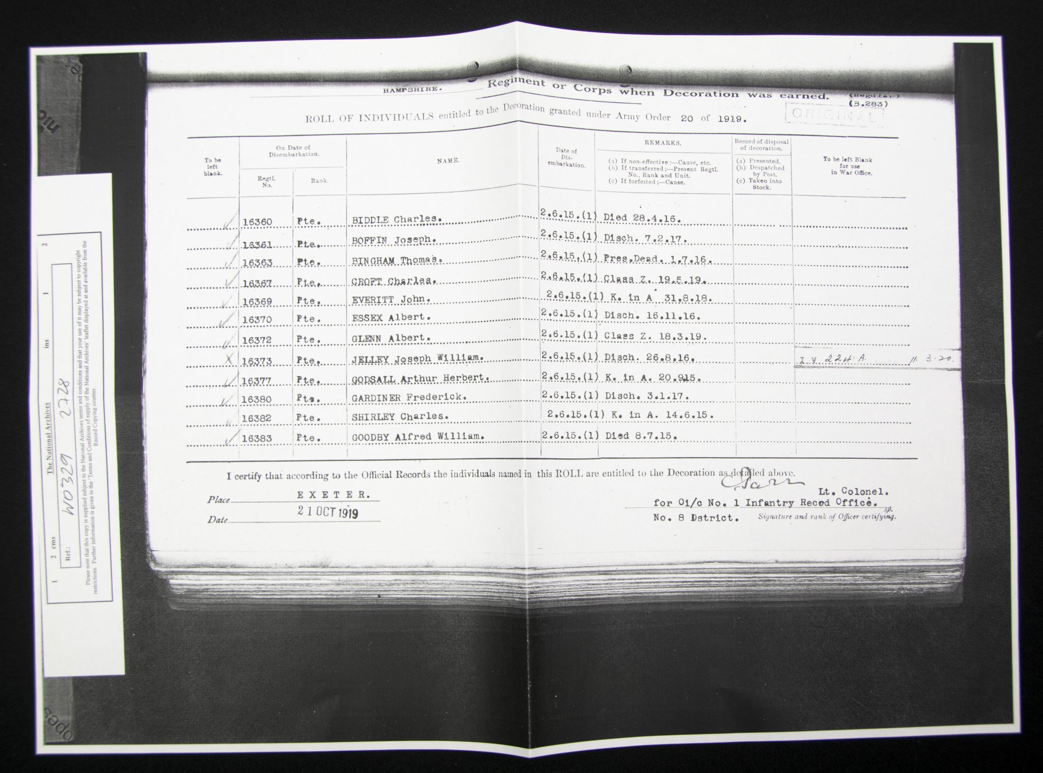 (British Army) First Day of the Somme 1 July 1916 - Victory medal + Brittish War Medal of Private Thomas Bingham, 16363, 1st Bn., Hampshire Regiment - Image 22