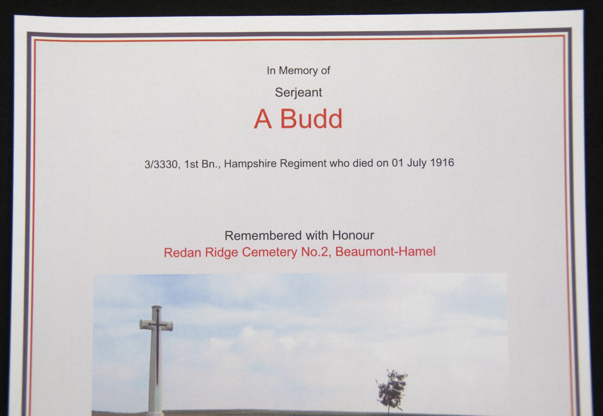 (British Army) First Day of the Somme 1 July 1916 - Victory medal + Brittish War Medal of Serjeant Albert Budd, 3/3330, 1st Bn., Hampshire Regiment - Image 16