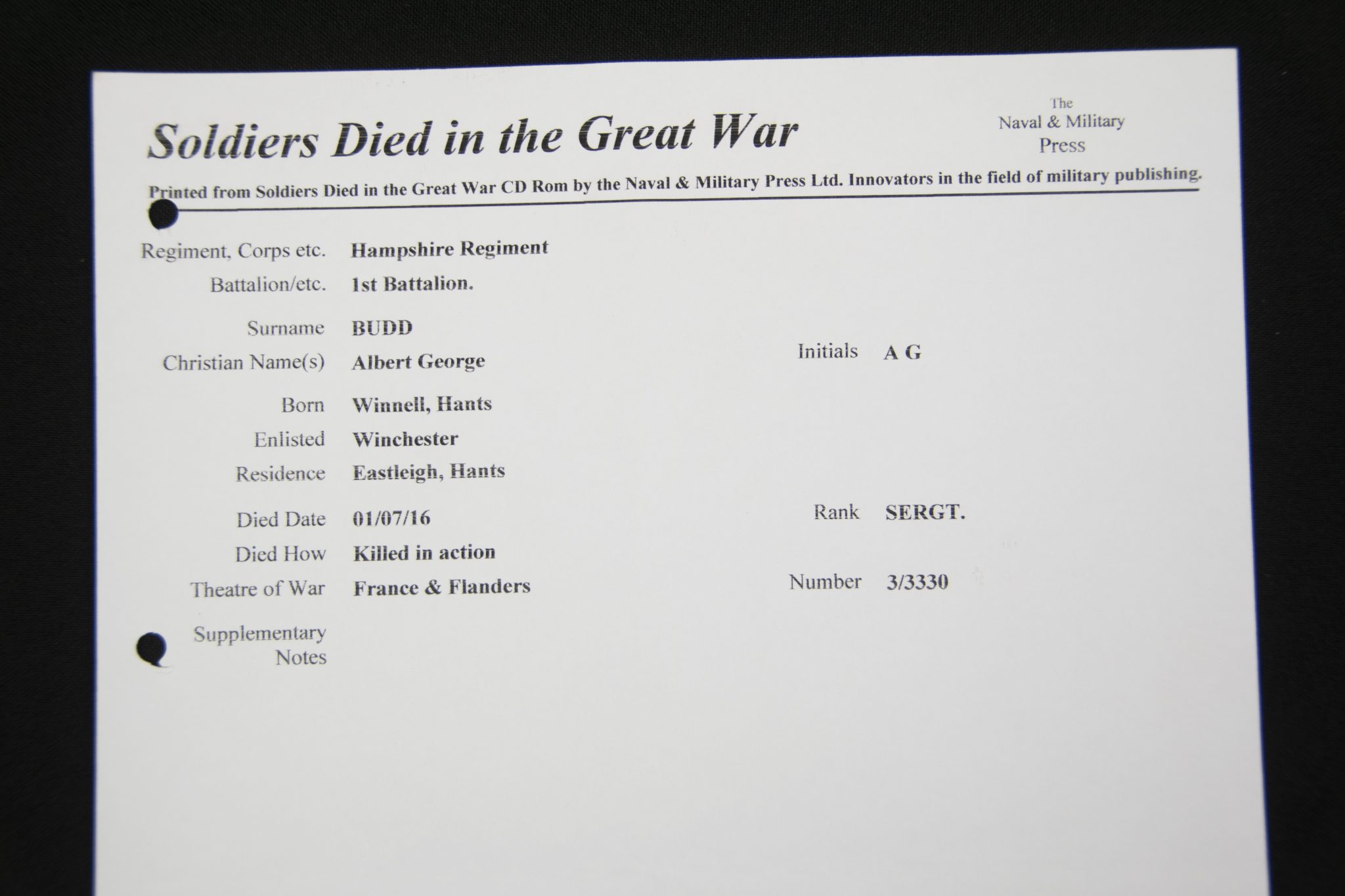 (British Army) First Day of the Somme 1 July 1916 - Victory medal + Brittish War Medal of Serjeant Albert Budd, 3/3330, 1st Bn., Hampshire Regiment - Image 24