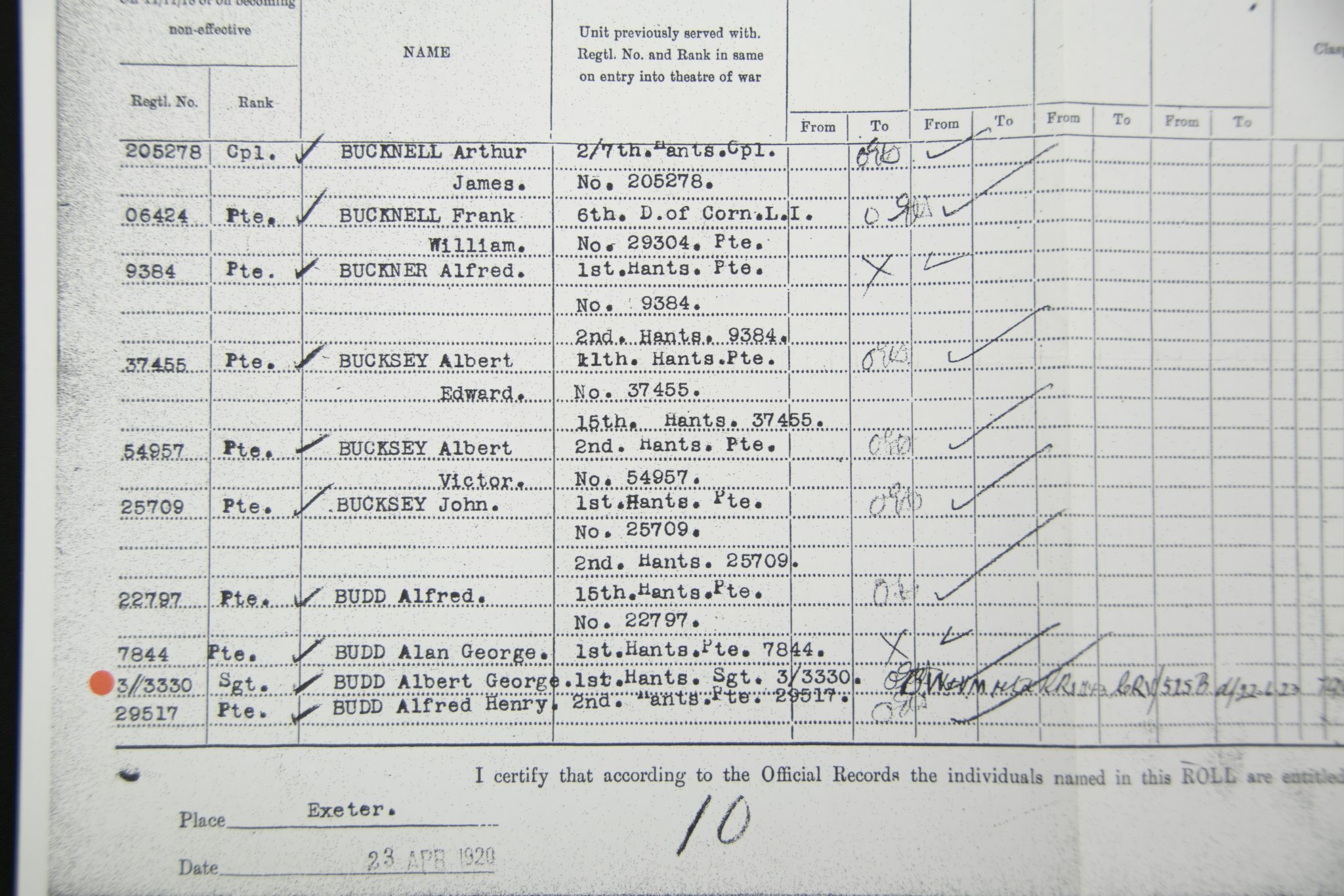 (British Army) First Day of the Somme 1 July 1916 - Victory medal + Brittish War Medal of Serjeant Albert Budd, 3/3330, 1st Bn., Hampshire Regiment - Image 26
