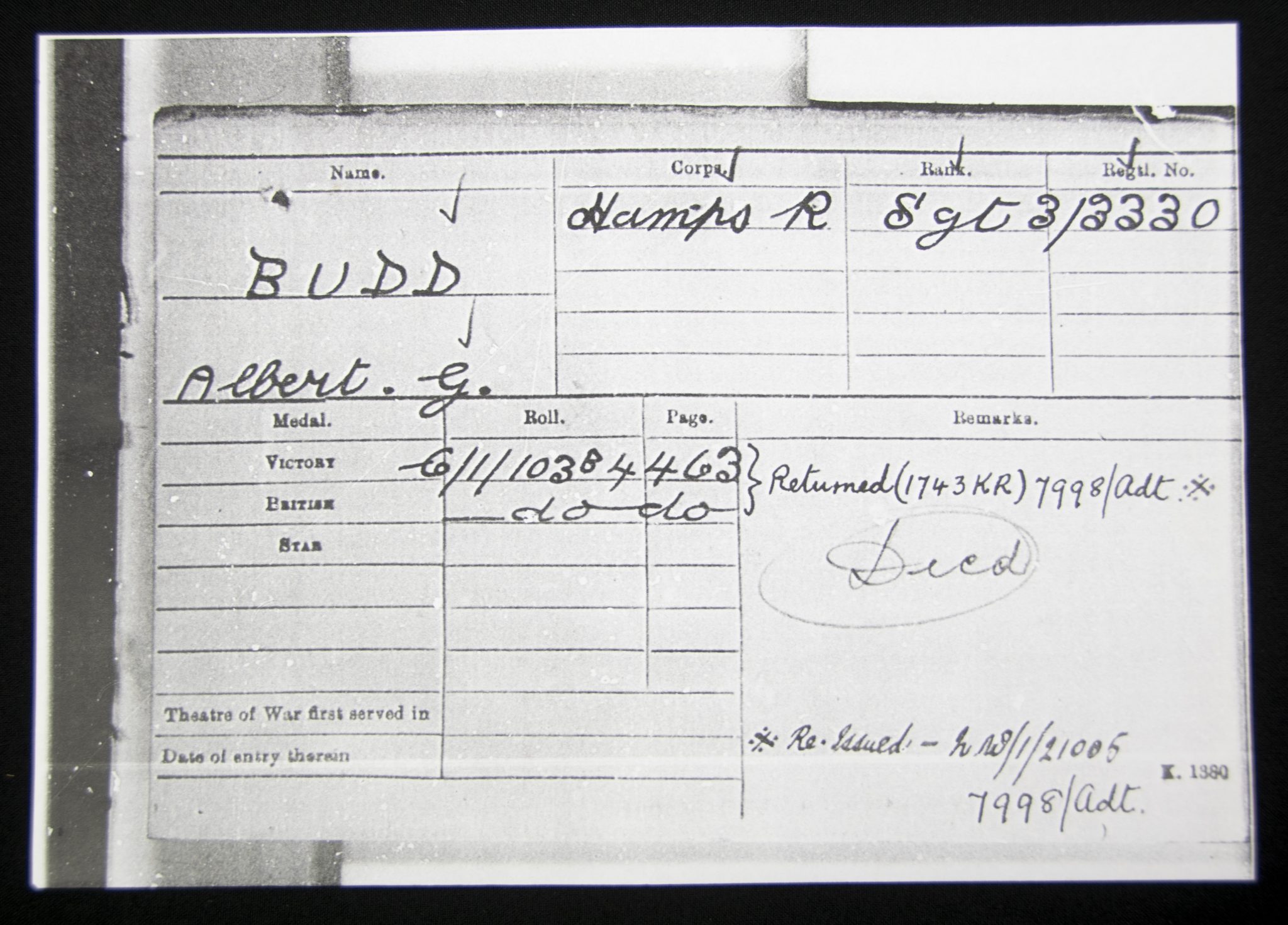 (British Army) First Day of the Somme 1 July 1916 - Victory medal + Brittish War Medal of Serjeant Albert Budd, 3/3330, 1st Bn., Hampshire Regiment - Image 31