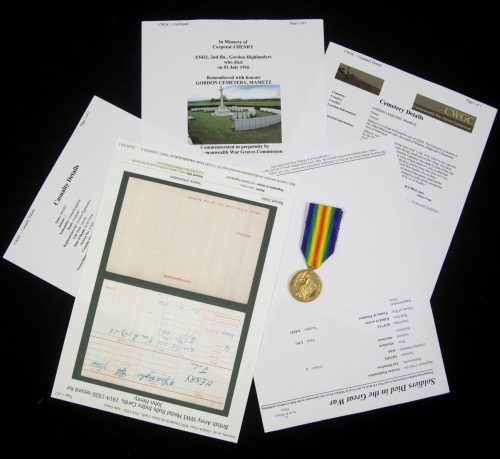 (British Army) First Day of the Somme 1 July 1916 - Victory medal of Corporal John Henry, 35421, 2nd Bn., Gordon Highlanders