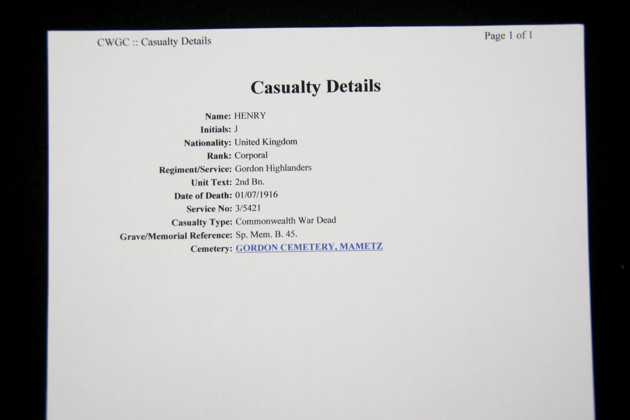 (British Army) First Day of the Somme 1 July 1916 - Victory medal of Corporal John Henry, 3/5421, 2nd Bn., Gordon Highlanders - Image 11