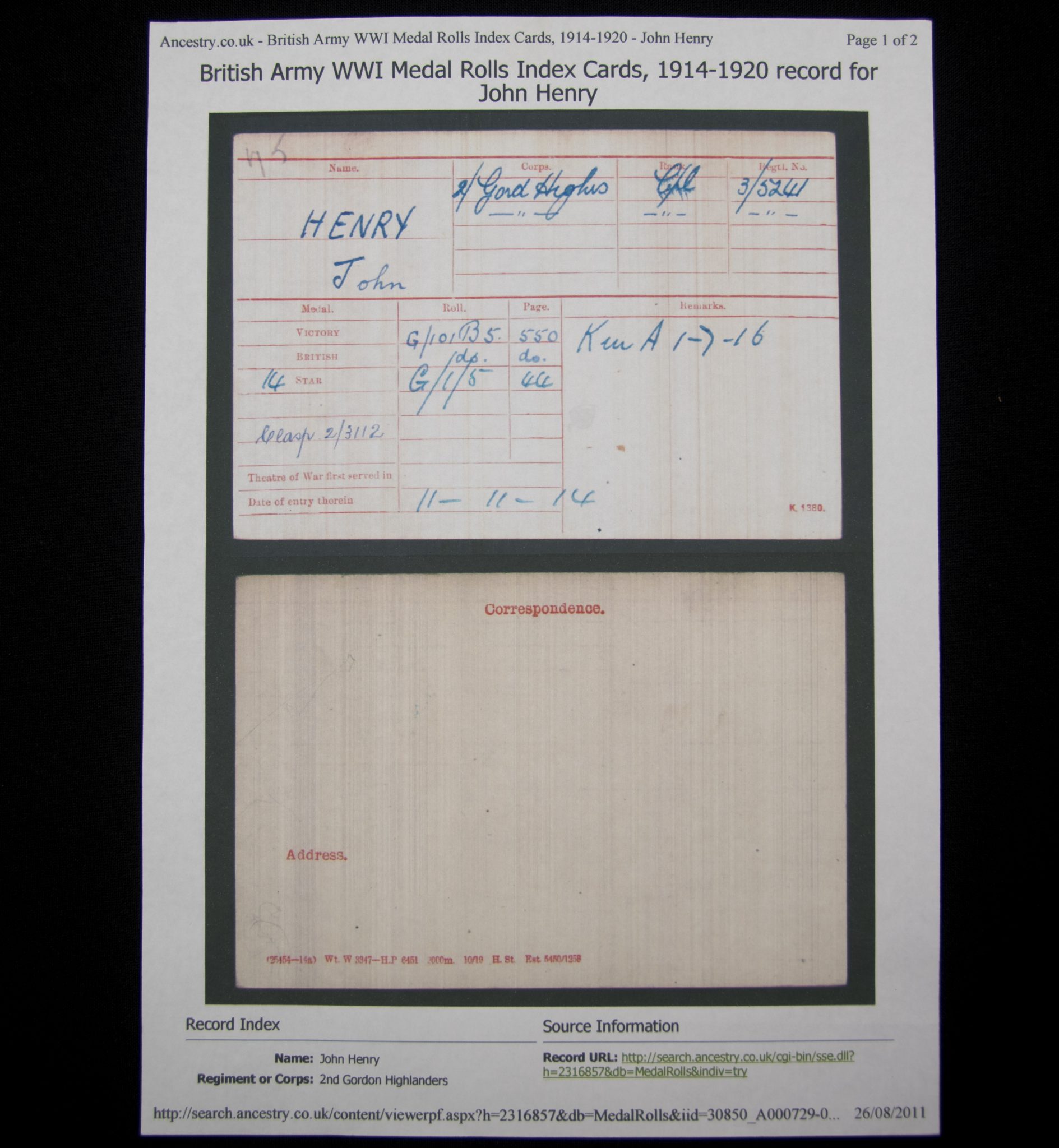 (British Army) First Day of the Somme 1 July 1916 - Victory medal of Corporal John Henry, 3/5421, 2nd Bn., Gordon Highlanders - Image 12