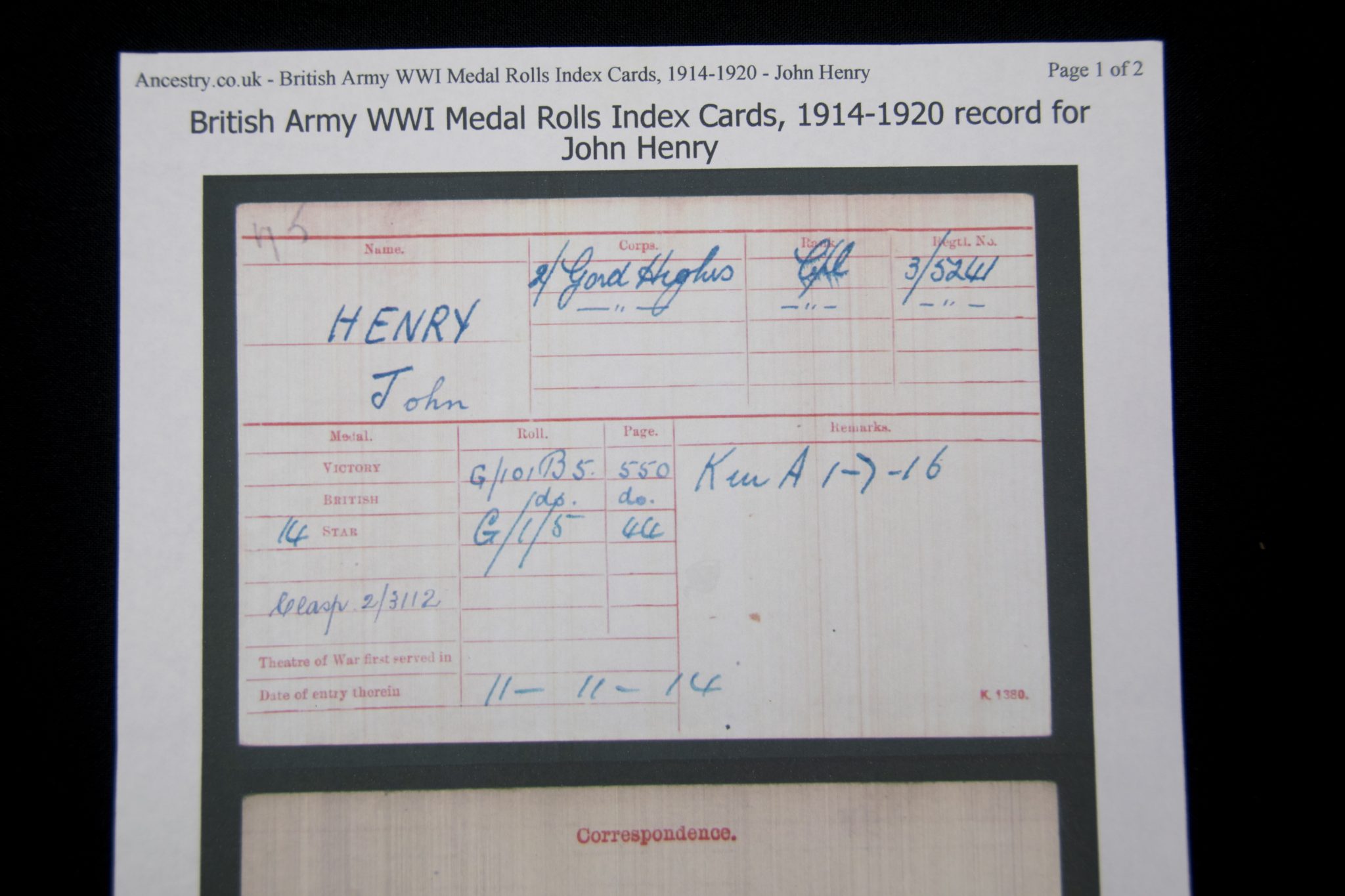 (British Army) First Day of the Somme 1 July 1916 - Victory medal of Corporal John Henry, 3/5421, 2nd Bn., Gordon Highlanders - Image 13