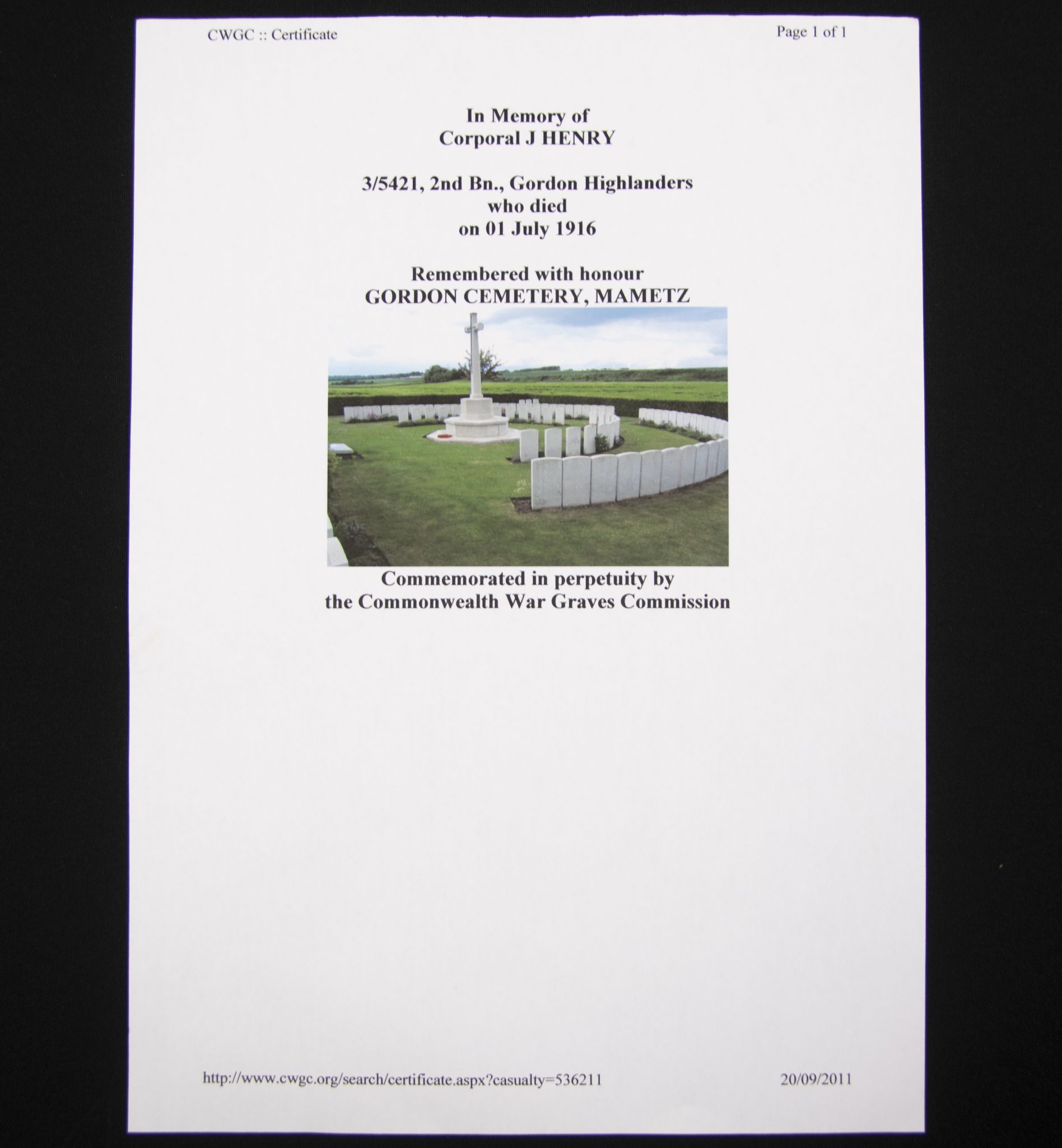 (British Army) First Day of the Somme 1 July 1916 - Victory medal of Corporal John Henry, 3/5421, 2nd Bn., Gordon Highlanders - Image 9