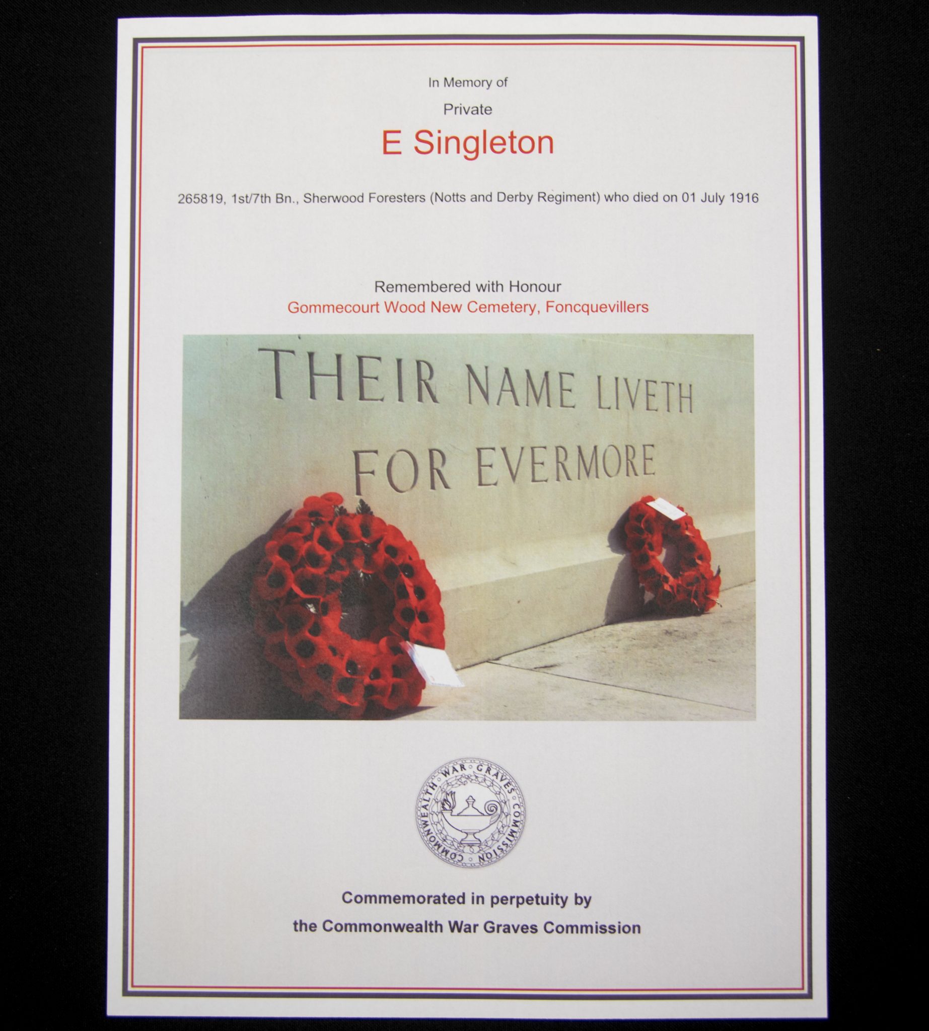 (British Army) First Day of the Somme 1 July 1916 - Victory medal of Private Edwin Singleton, 265819, 1st/7th Bn., Sherwood Foresters - Image 10