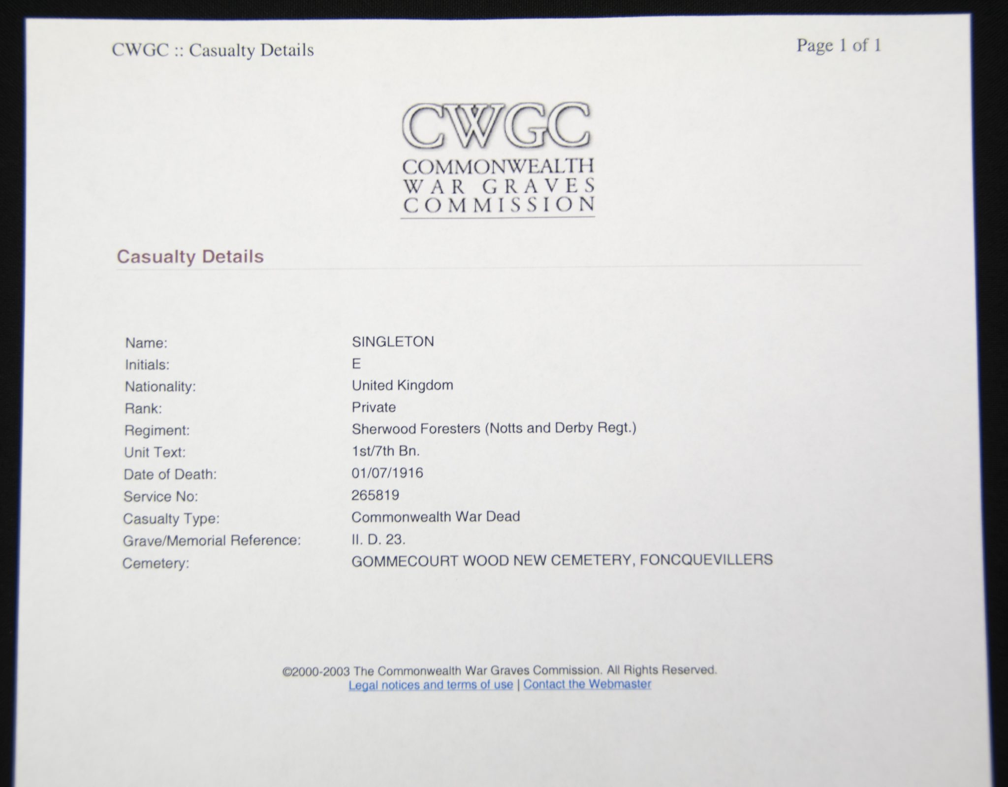 (British Army) First Day of the Somme 1 July 1916 - Victory medal of Private Edwin Singleton, 265819, 1st/7th Bn., Sherwood Foresters - Image 15