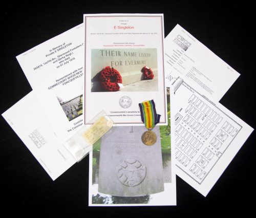 (British Army) First Day of the Somme 1 July 1916 - Victory medal of Private E. Singleton, 265819, 1st7th Bn., Sherwood Foresters